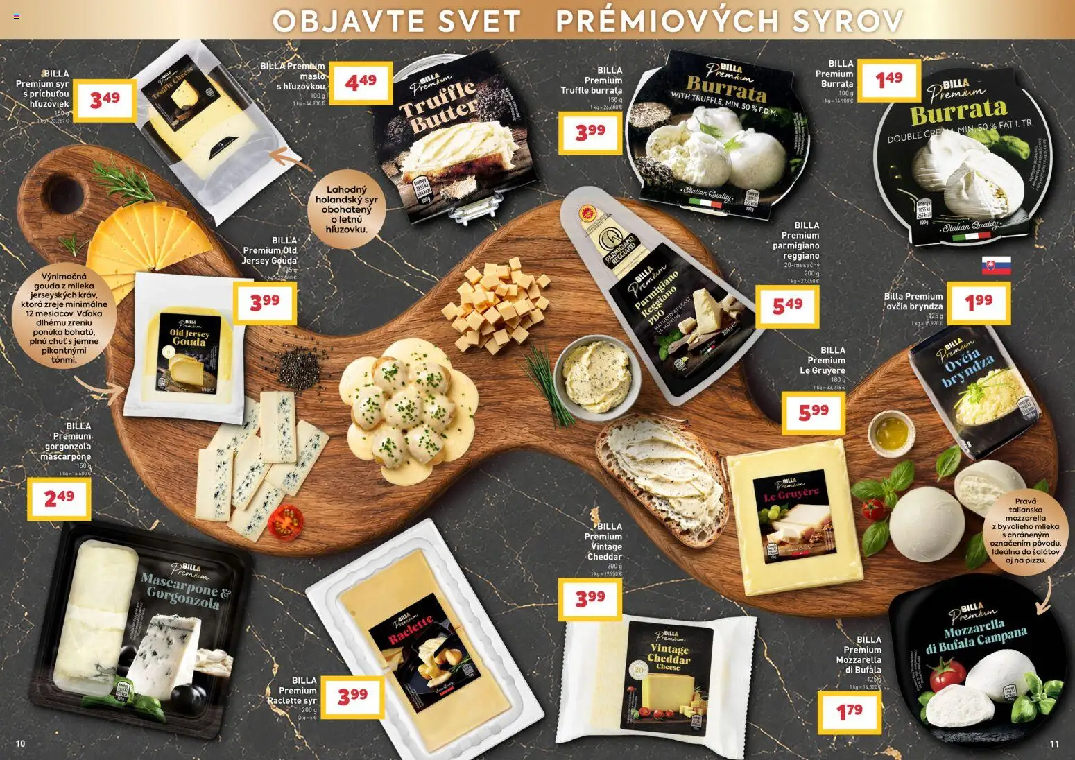 Náhľad Billa letáku platného od 21.10.2026 - Maslo, Syr, Mascarpone, Bryndza, Cheddar, Gouda, Parmigiano Reggiano, Raclette syr
