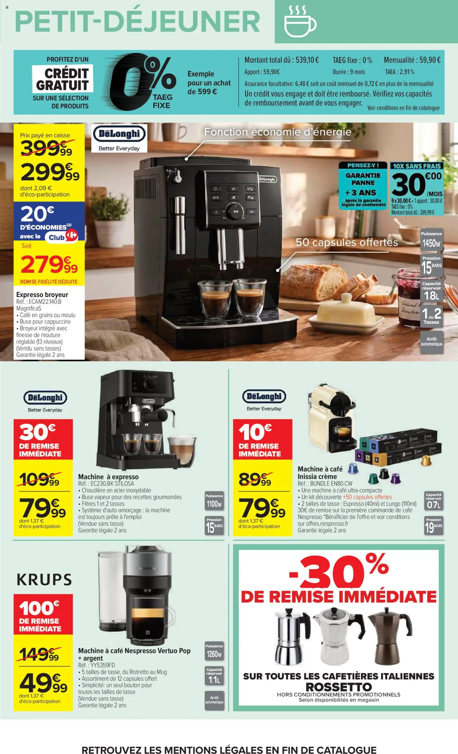 Prévisualisation de Carrefour Petit déjeuner du magasin Carrefour formulaire valide 03/11/2026 - Café, Nespresso, Delonghi, Cappuccino, Café en grains, Tasses, Capsules, Broyeur