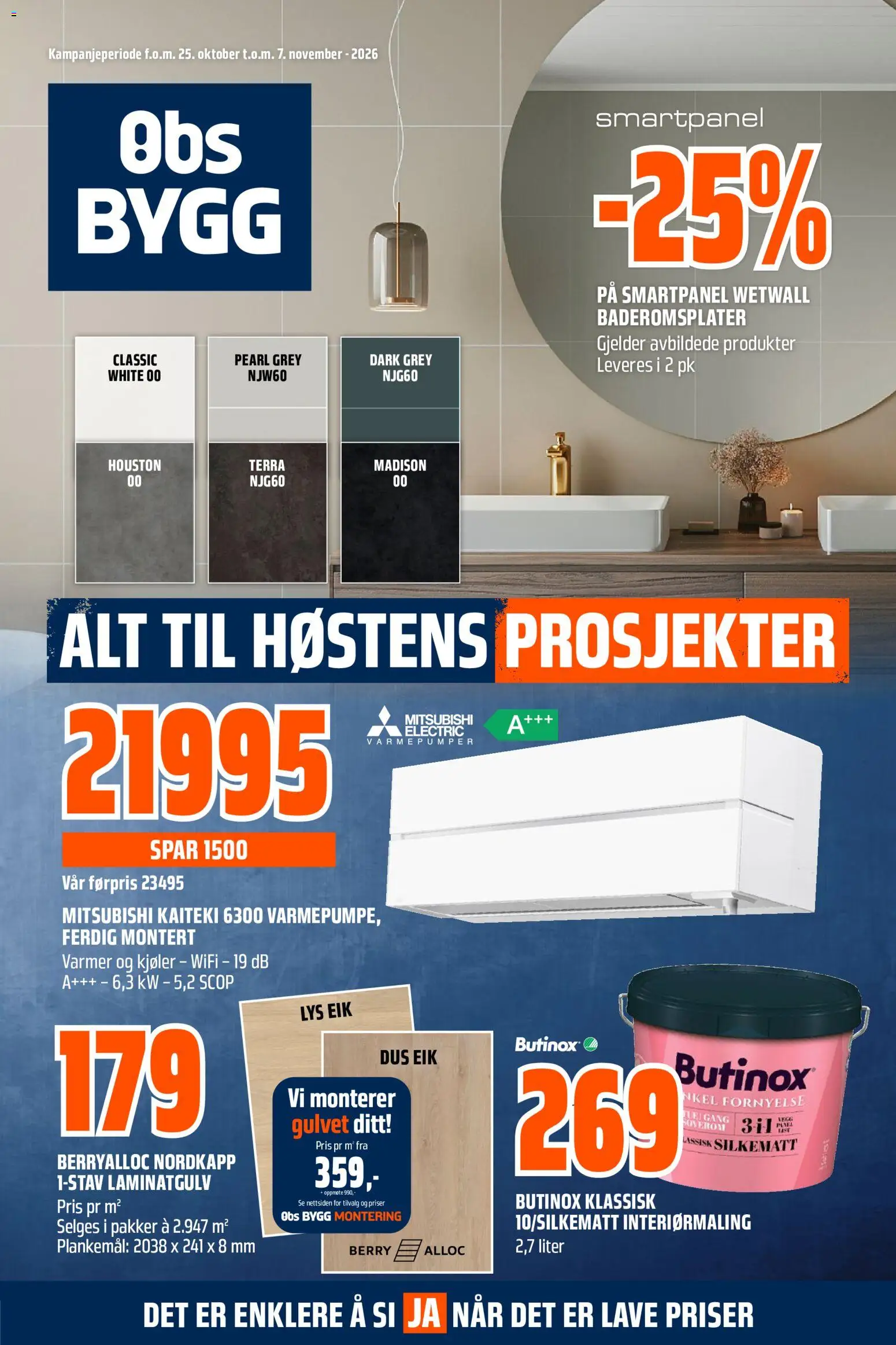 Forhåndsvis Obs Bygg kundeavis fra butikk Obs Bygg gyldig fra 25/10/2026 - Laminatgulv, Lys