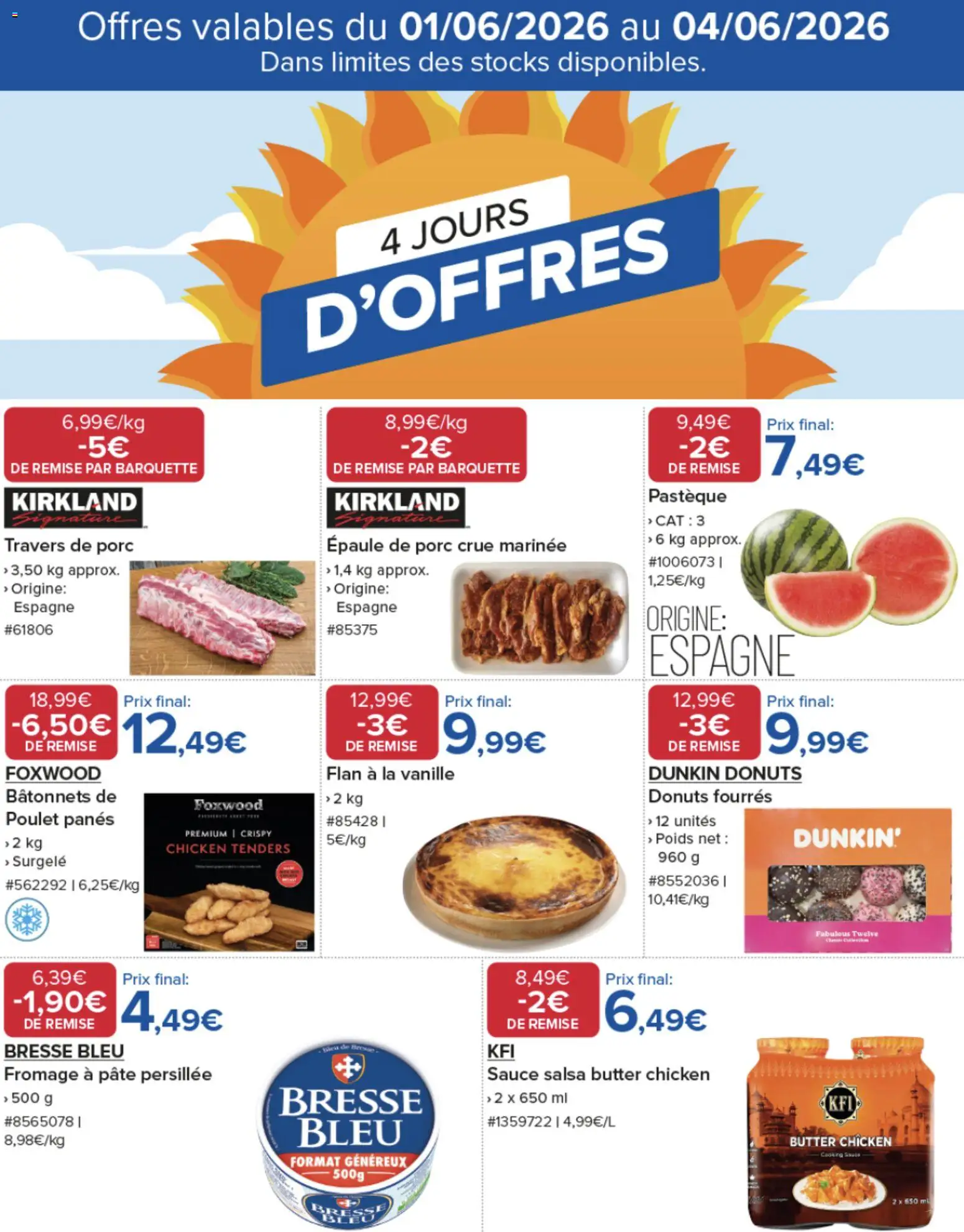 Prévisualisation de Costco 4 jours d'offres du magasin Costco formulaire valide 01/06/2026 - Fromage, Pâte, Pastèque, Vanille, Travers de porc, Poids, Porc, Épaule de porc