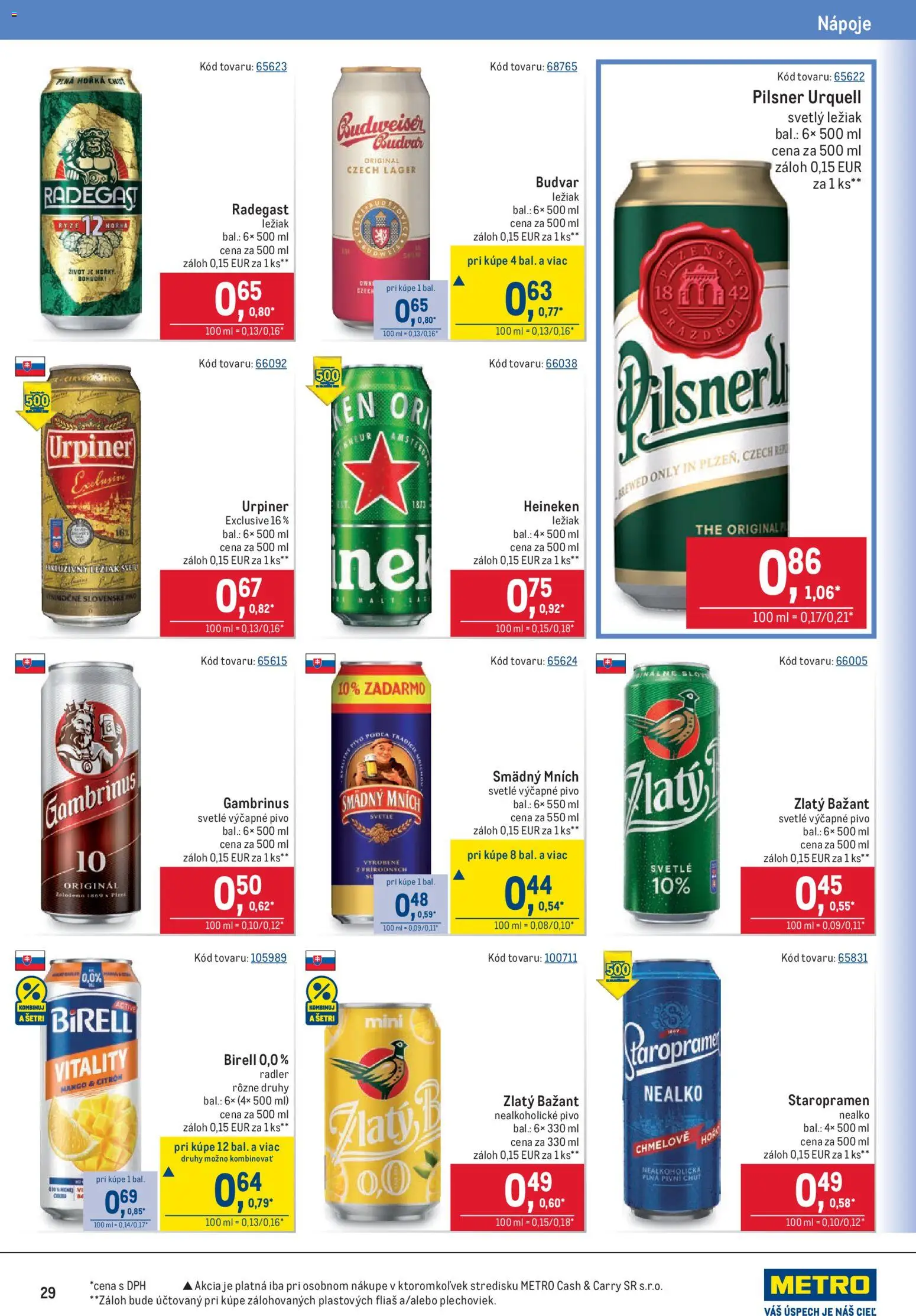 Náhľad Metro letáku platného od 21.10.2026 - Mango, Pilsner Urquell, Radegast, Radler, Gambrinus, Zlatý Bažant, Smädný Mních, Nápoje