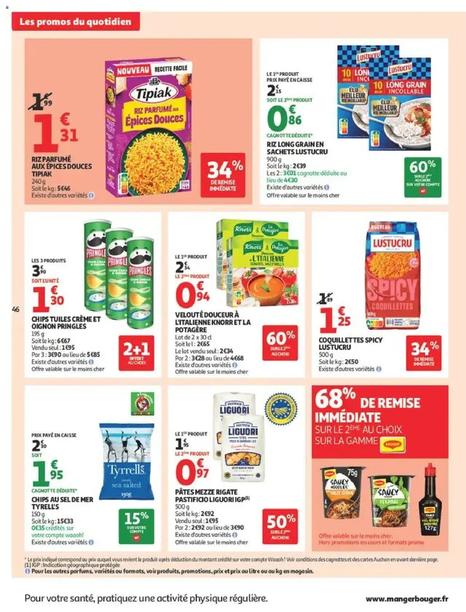 Prévisualisation de Auchan Ménage rentrée hypers du magasin Auchan formulaire valide 08/09/2026 - Pâtes, Oignon, Chips, Riz, Pringles, Sel, Épices, Coquillettes