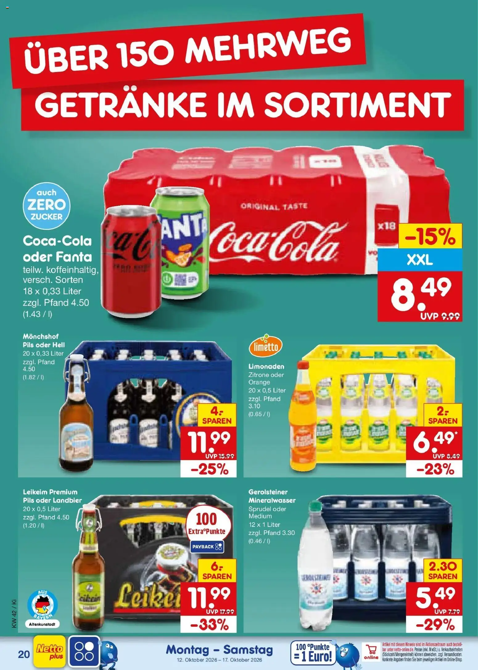 Vorschau von dem Prospekt des Geschäftes Netto Marken-Discount, gültig ab dem 12.10.2026 - Mineralwasser, Gerolsteiner, Zucker, Zitrone, Fanta, Monchshof, Pils