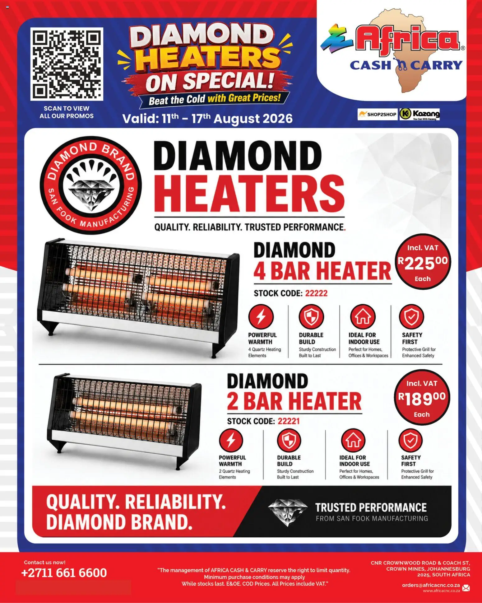 Preview of Africa Cash & Carry flyer valid from 11/08/2026 - Heater, Stock, Grill, Bar heater