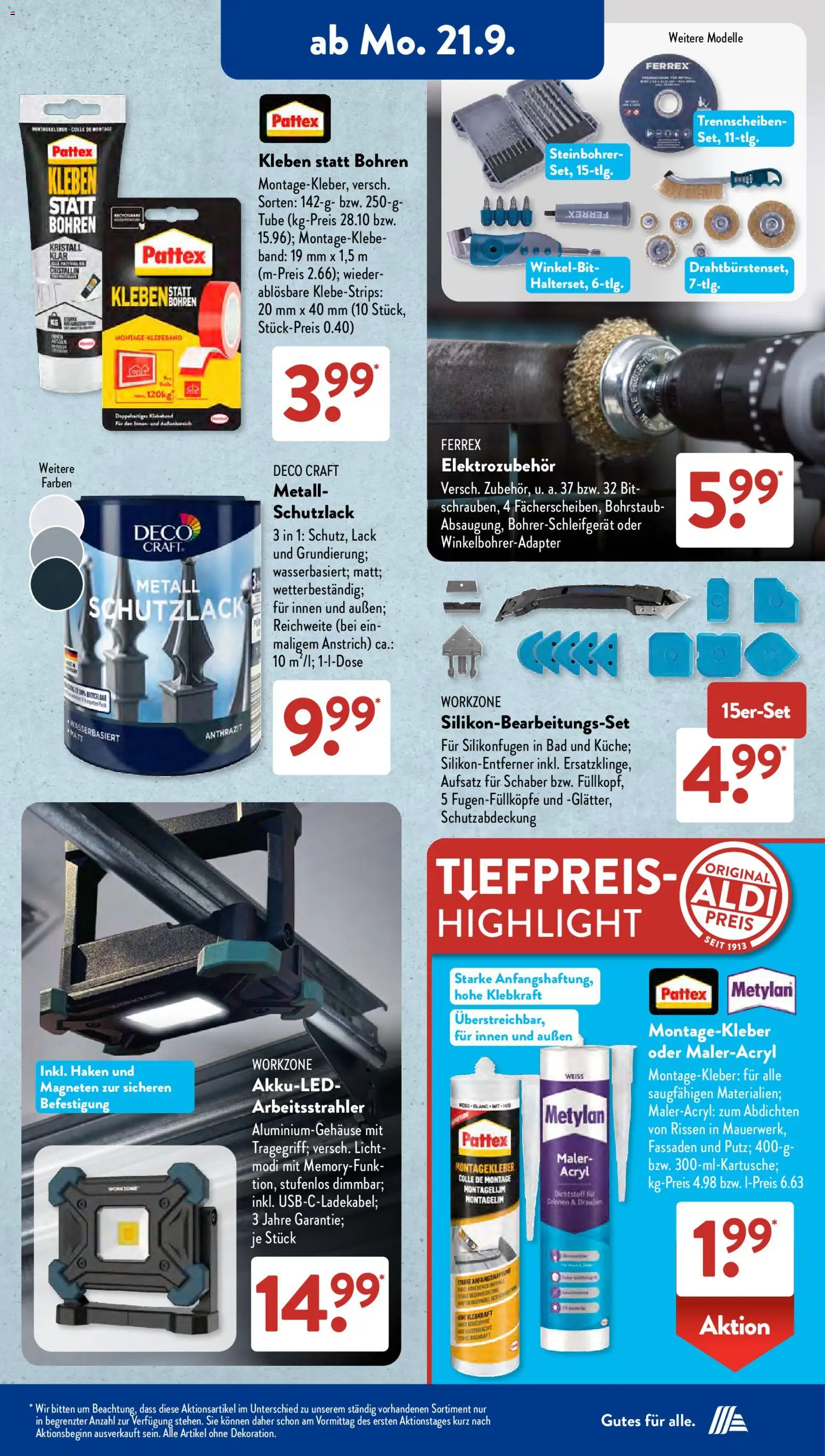 Vorschau von dem Prospekt des Geschäftes Aldi Süd, gültig ab dem 21.09.2026 - Bad, Gulasch, Toilettenpapier, Hackfleisch, Salz, Funny frisch, Mon cheri