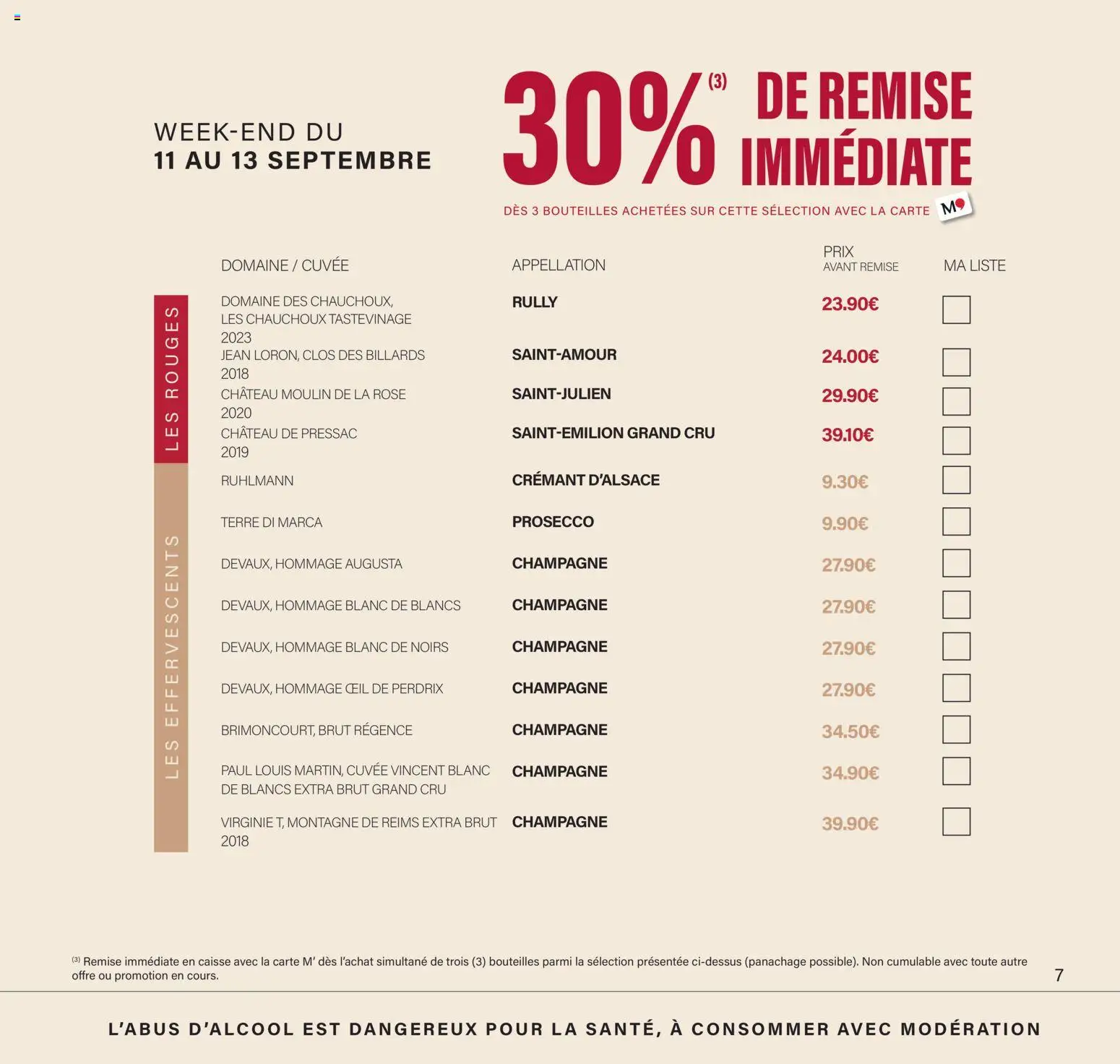 Prévisualisation de Monoprix - Calendrier foire aux vins du magasin Monoprix formulaire valide 11/09/2026 - Champagne, Jean, Prosecco, Crémant, Brut champagne, Crémant d'alsace