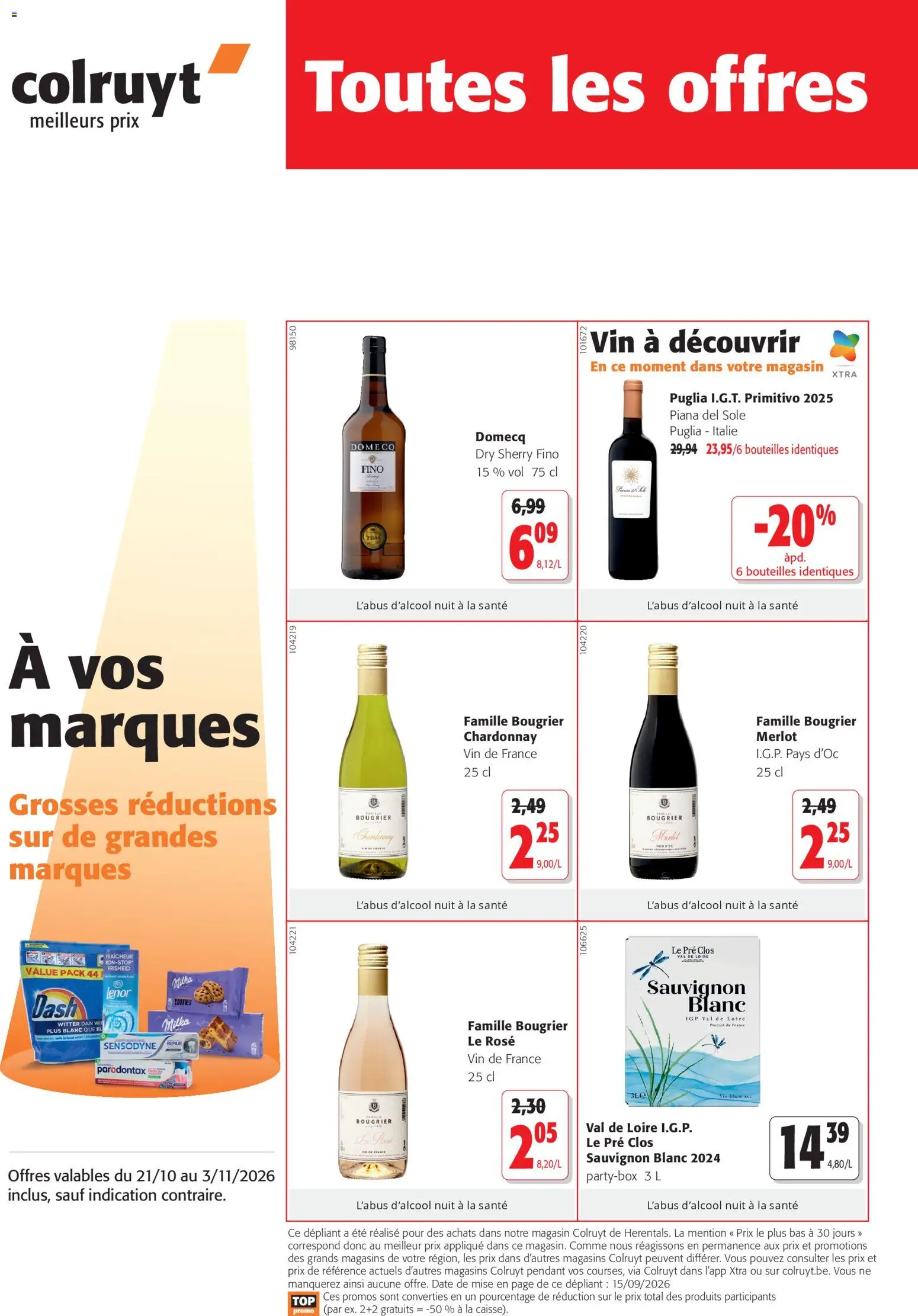 Prévisualisation de Colruyt Toutes les offres du magasin Colruyt formulaire valide 21/10/2026 - Cookies, Vin, Vin blanc, Dash, Lenor