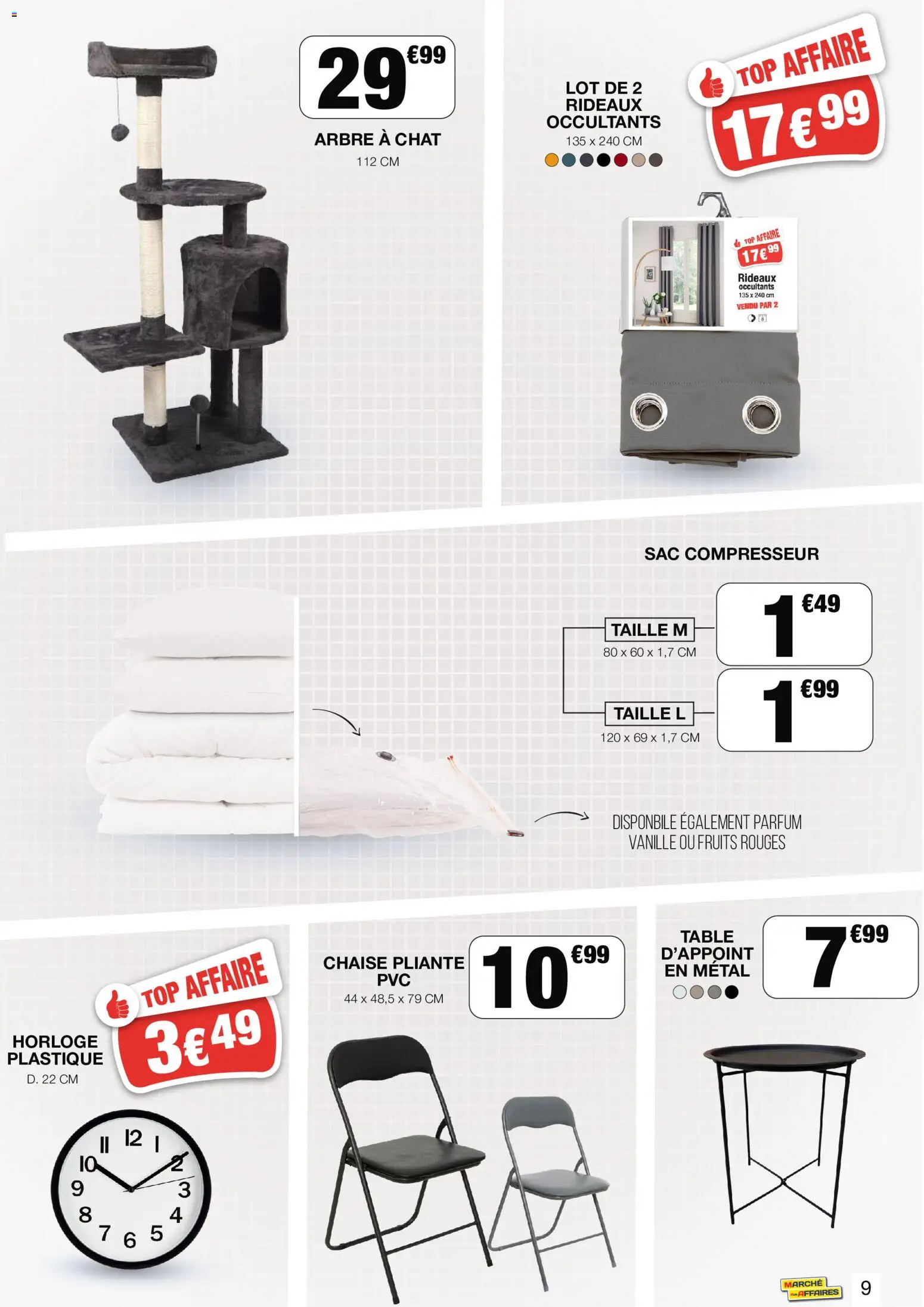 Prévisualisation de Marché aux Affaires catalogue du magasin Marché aux Affaires formulaire valide 02/09/2026 - Parfum, Chaise, Table, Compresseur, Vanille, Chaise pliante, Rideaux, Arbre à chat