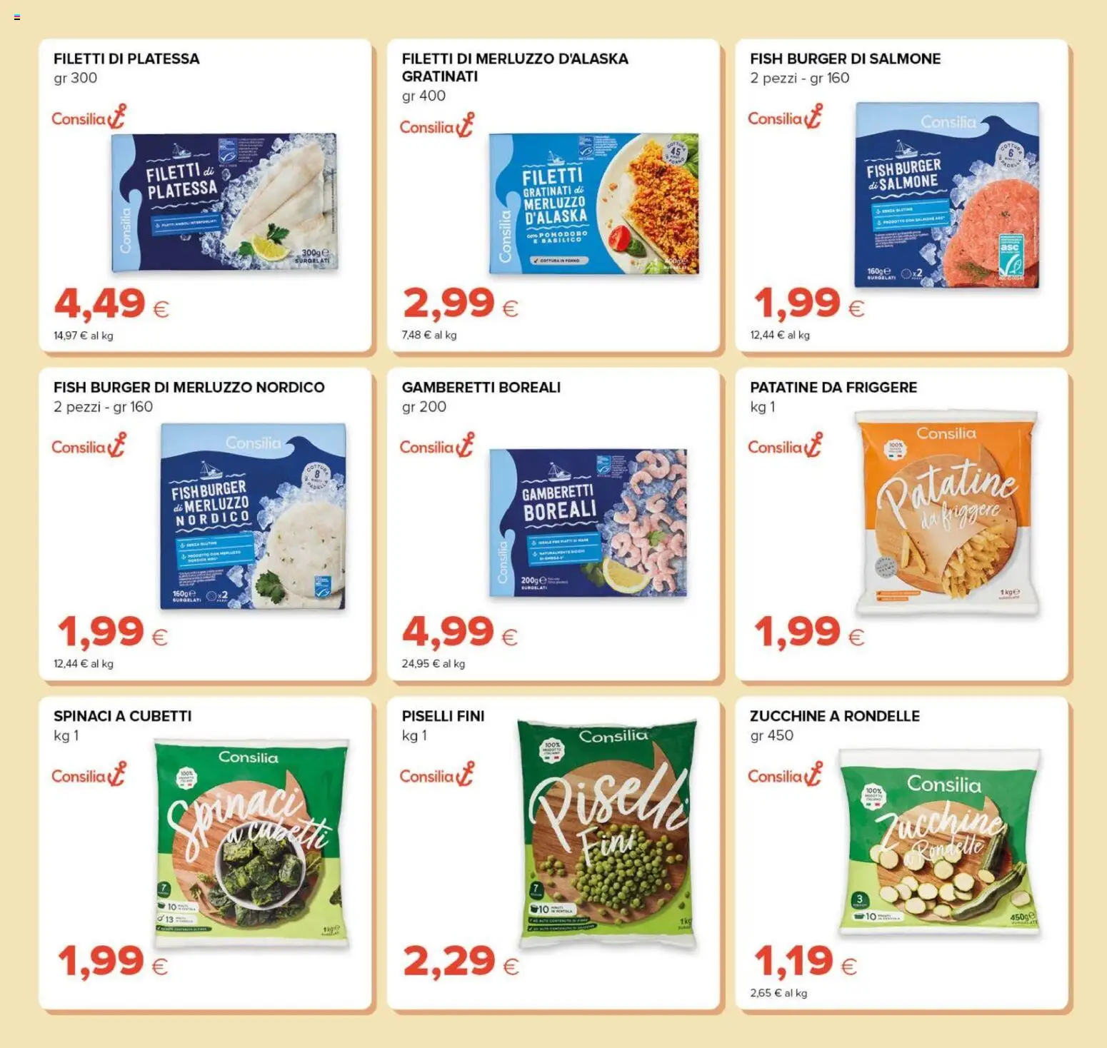 Anteprima dell'opuscolo Oasi volantino Prezzi Ribassati dal negozio Oasi valido da 21/10/2026 - Zucchine, Basilico, Piselli, Salmone, Patatine, Spinaci, Gamberetti, Merluzzo d’Alaska