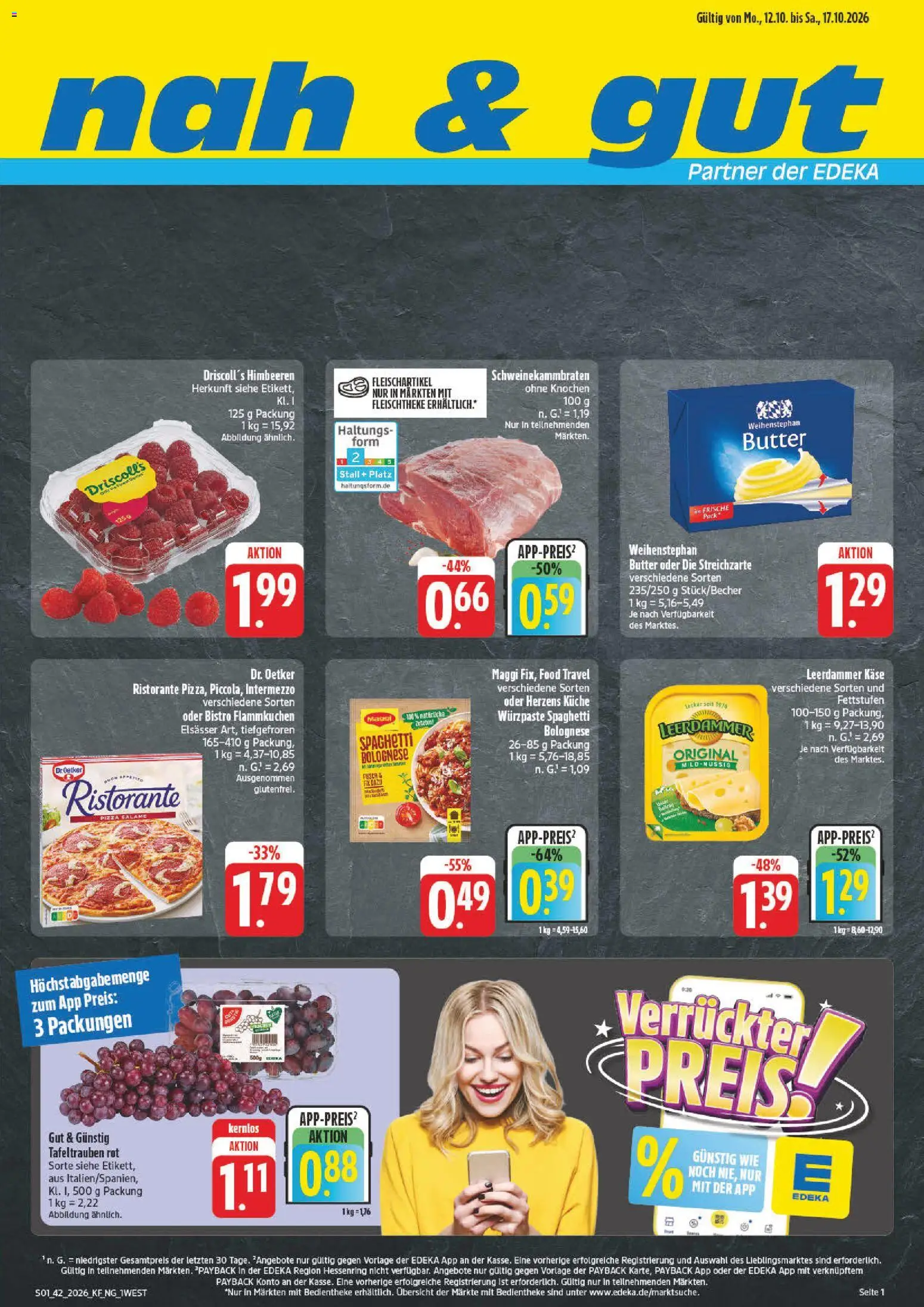 Vorschau von dem Prospekt des Geschäftes nah & gut, gültig ab dem 12.10.2026 - Pizza, Butter, Küche, Käse, Spaghetti, Himbeeren, Maggi, Ristorante