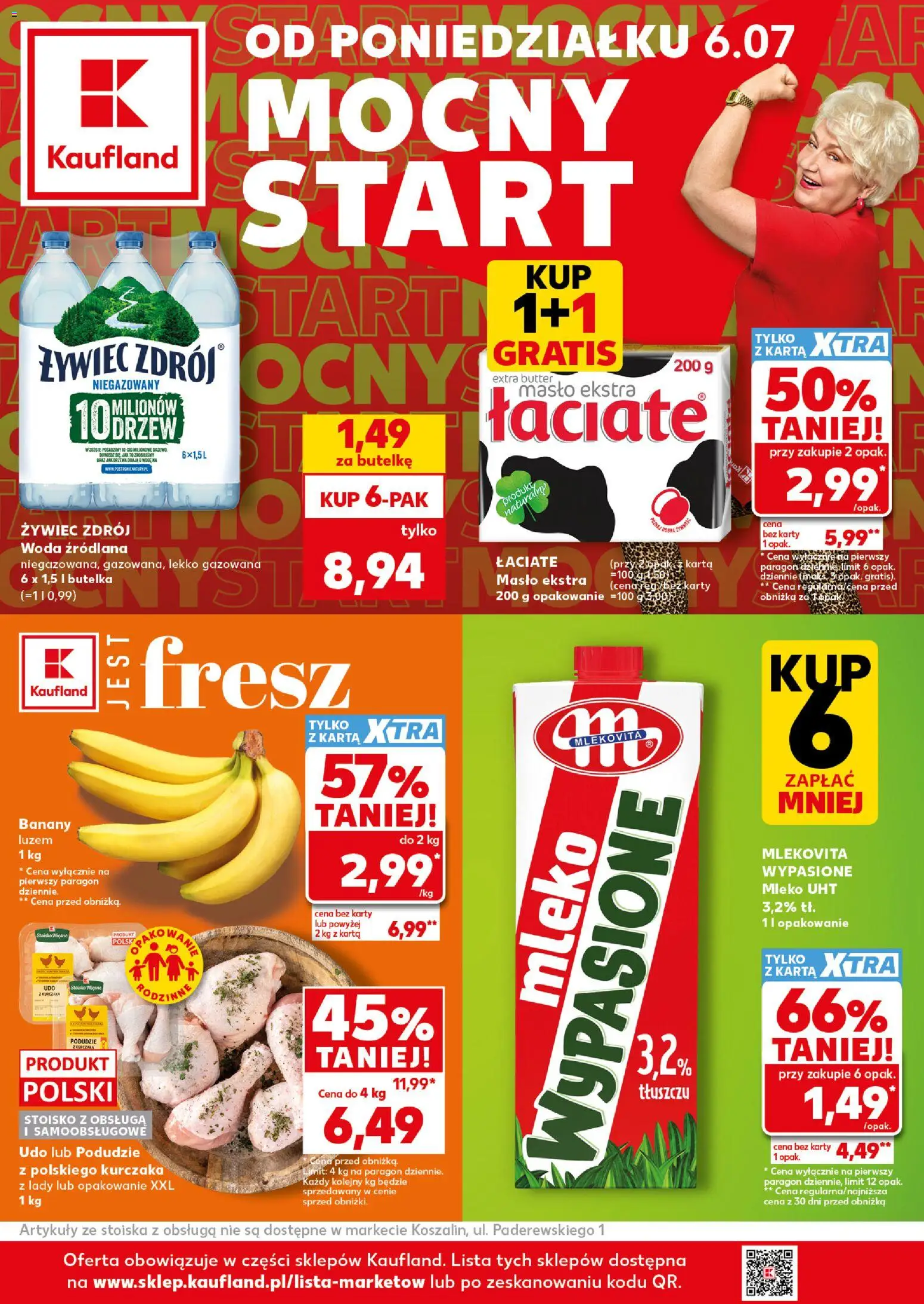 Náhled nabídky: Kaufland Polsko Kaufland Polsko leták - Mocny start platný od 06.07.2026 - Máslo, Mléko, Karty, Banány