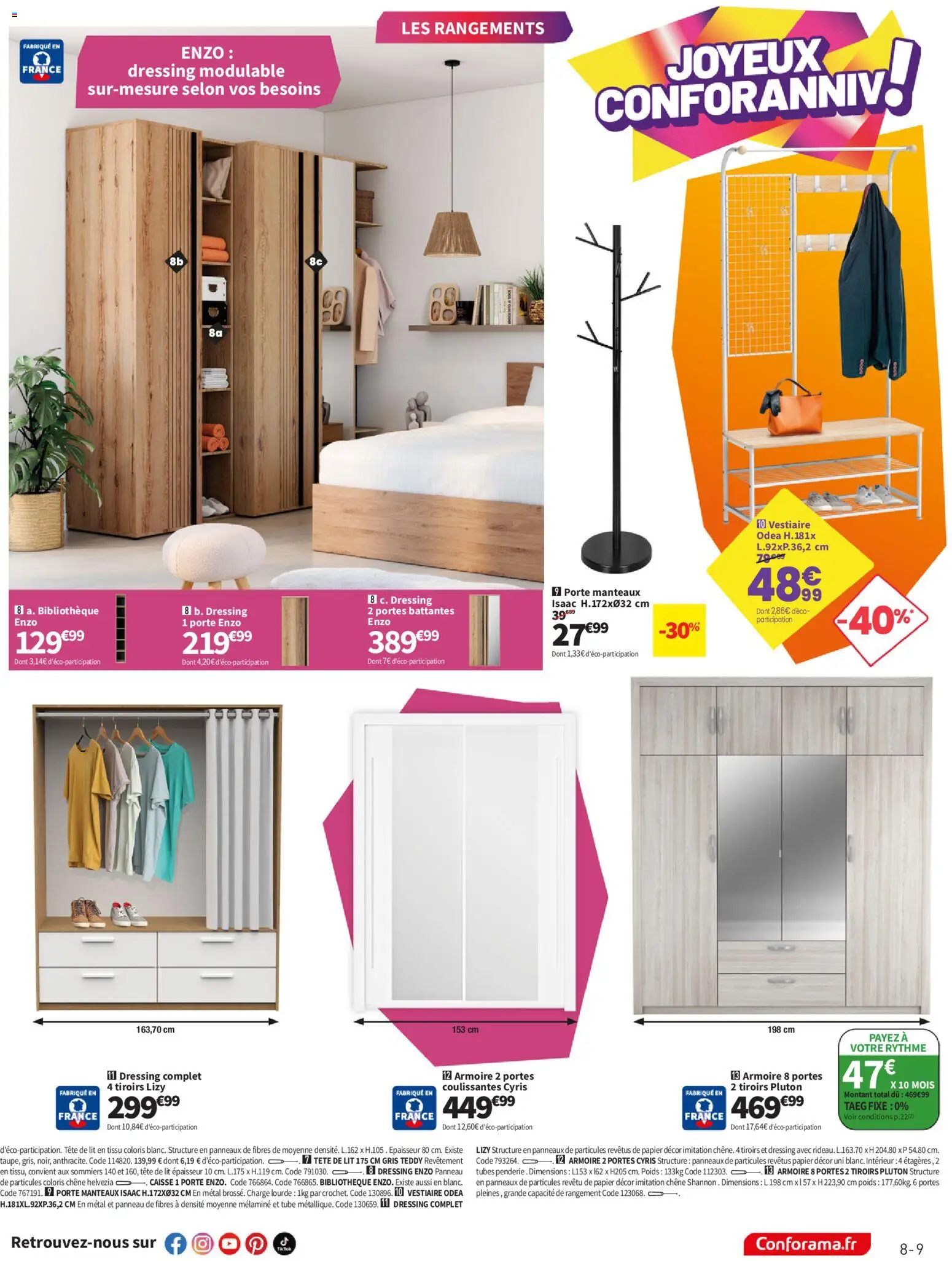 Prévisualisation de Conforama catalogue du magasin Conforama formulaire valide 08/09/2026 - Dressing, Tête de lit, Lit, Armoire, Porte, Poids, Tiroirs, Portes