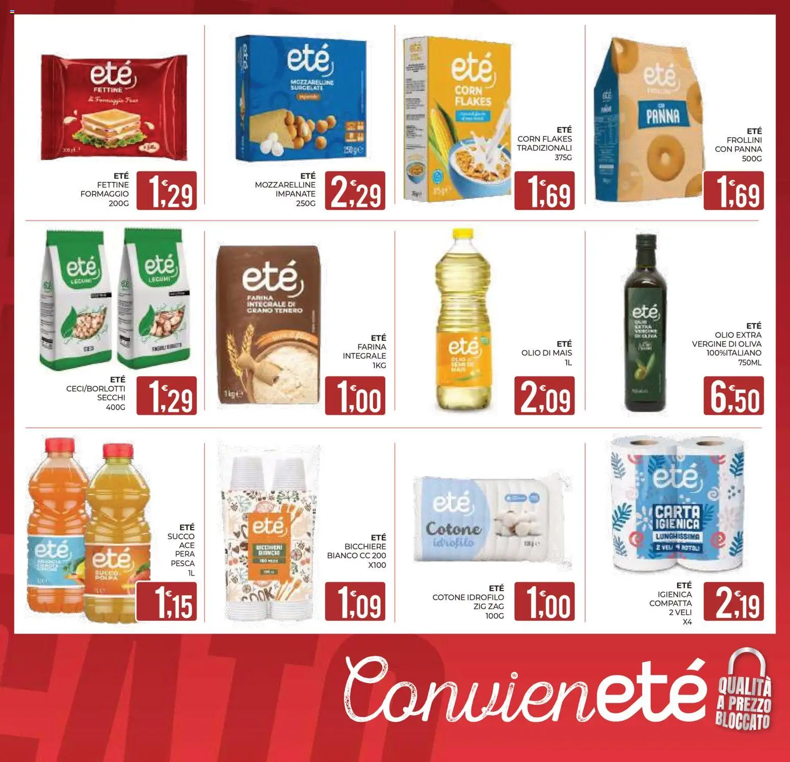 Anteprima dell'opuscolo Eté volantino dal negozio Eté valido da 23/10/2026 - Pesca, Legumi, Mais, Bicchiere, Farina integrale, Frollini, Cotone idrofilo, Olio extra vergine
