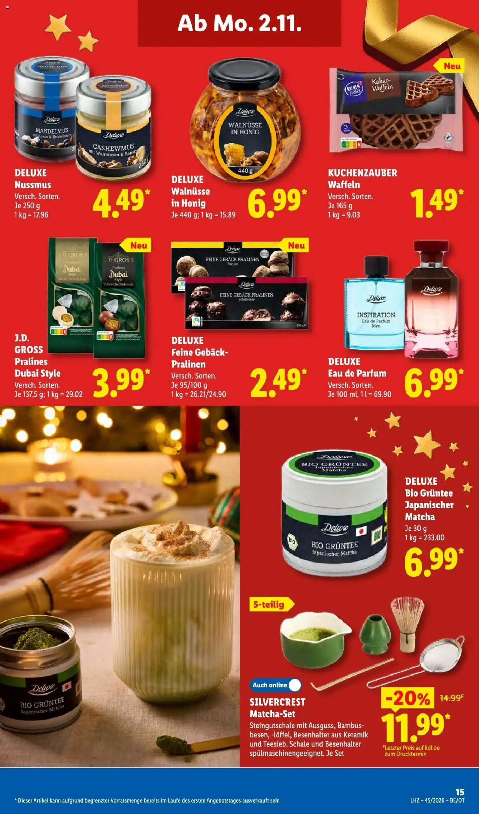 Vorschau von dem Prospekt des Geschäftes Lidl, gültig ab dem 02.11.2026 - Kuchen, Butter, Parfüm, Waffeln, Walnüsse, Vanille, Eau de Parfum