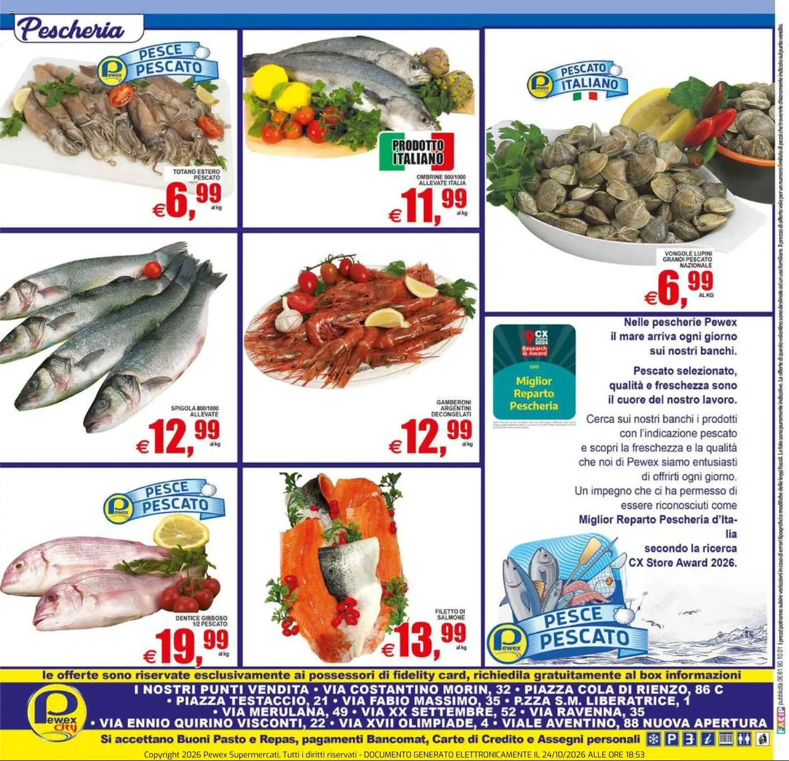 Anteprima dell'opuscolo Pewex volantino City dal negozio Pewex valido da 23/10/2026 - Pesce, Lupini, Vongole, Spigola, Totano, Filetto, Gamberoni