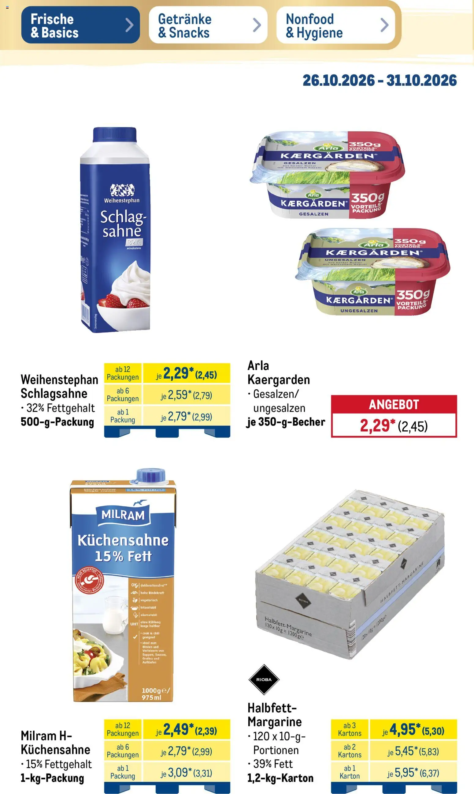 Vorschau von dem Prospekt des Geschäftes Metro, gültig ab dem 26.10.2026 - Butter, Schlagsahne, Sahne, Margarine, Rapsöl, Milram