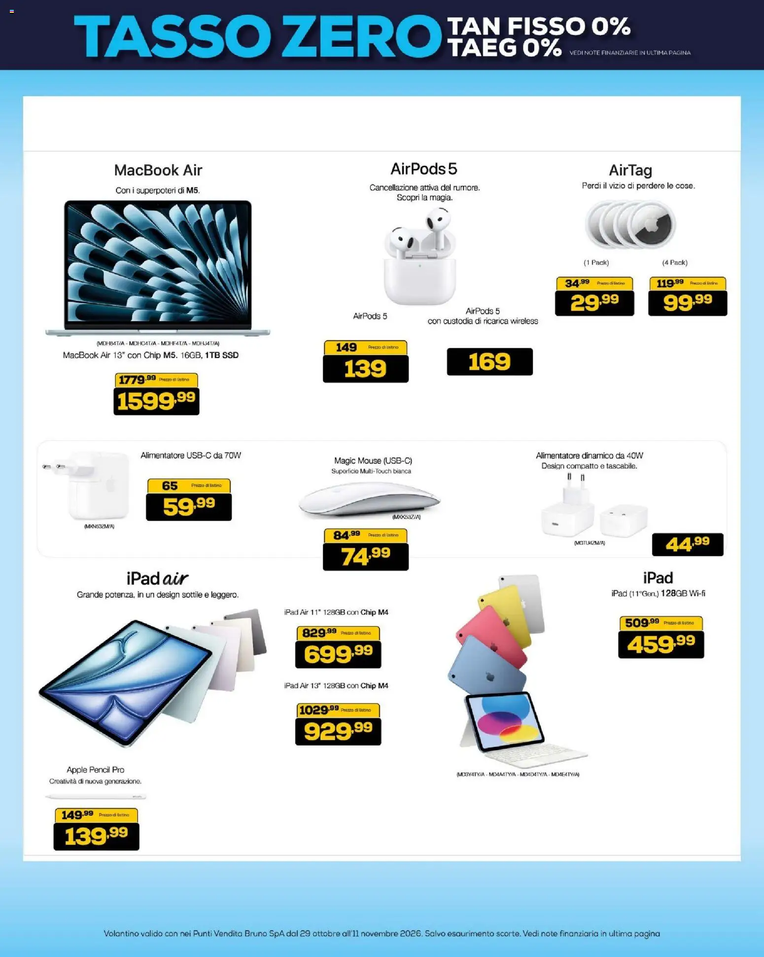 Anteprima dell'opuscolo BRUNO Black Friday dal negozio BRUNO valido da 29/10/2026 - Airpods, Ipad, Macbook air, Macbook, Mouse