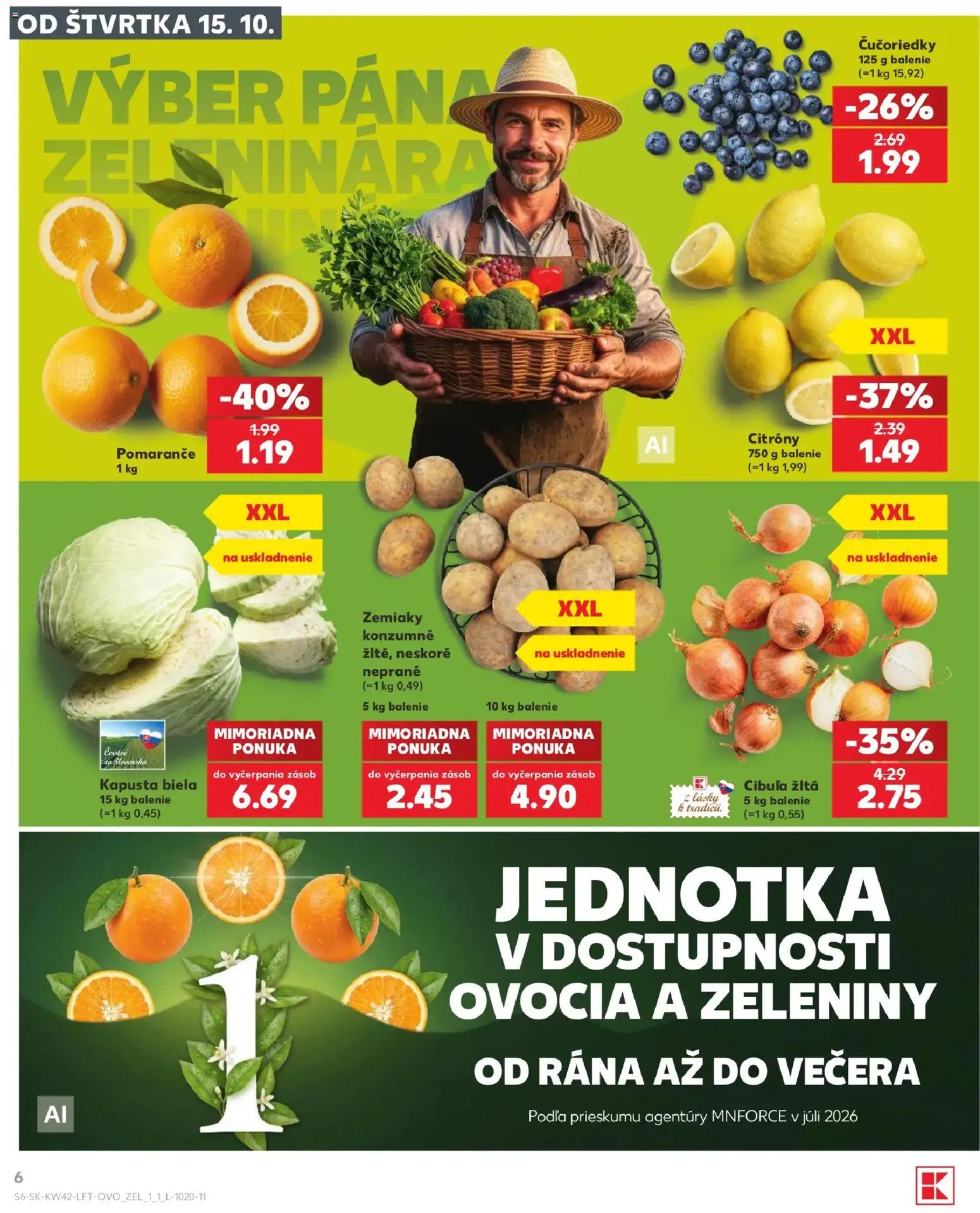 Náhľad Kaufland letáku platného od 15.10.2026 - Čučoriedky, Kapusta, Zemiaky, Cibuľa, Pomaranče, Kapusta biela, Citróny