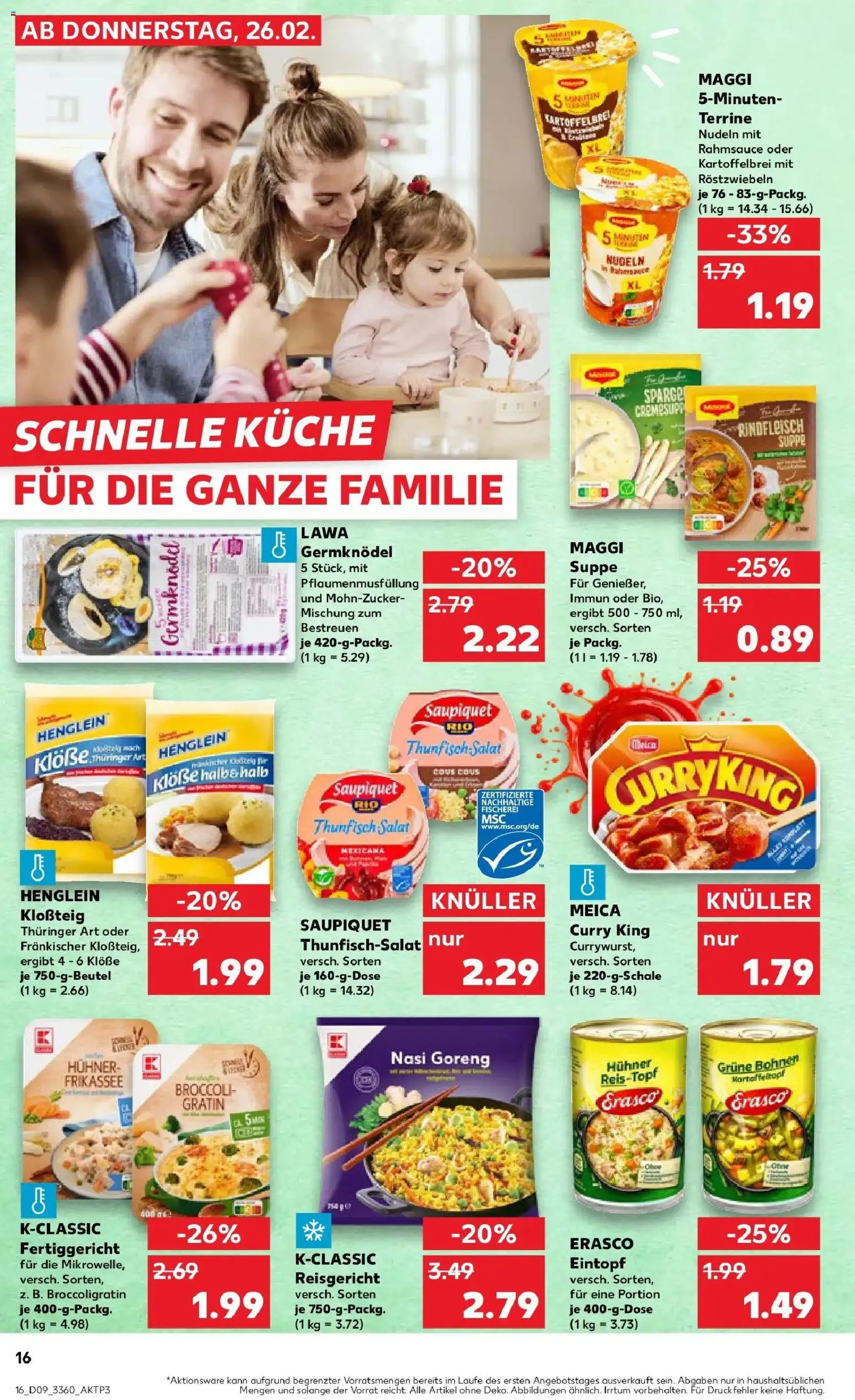 Vorschau von dem Prospekt des Geschäftes Kaufland, gültig ab dem 26.02.2026 - Küche, Salat, Maggi, Thunfisch, Nudeln, Erasco, Meica, Maggi suppe