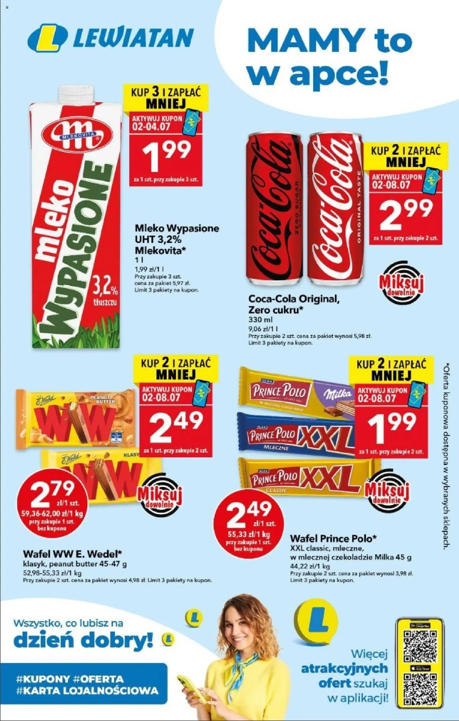 Pogląd gazetki "Lewiatan gazetka - Mamy to w apce" ze sklepu Lewiatan ważnej od 02.07.2026 - Mleko, Prince polo, Milka, Mleko wypasione