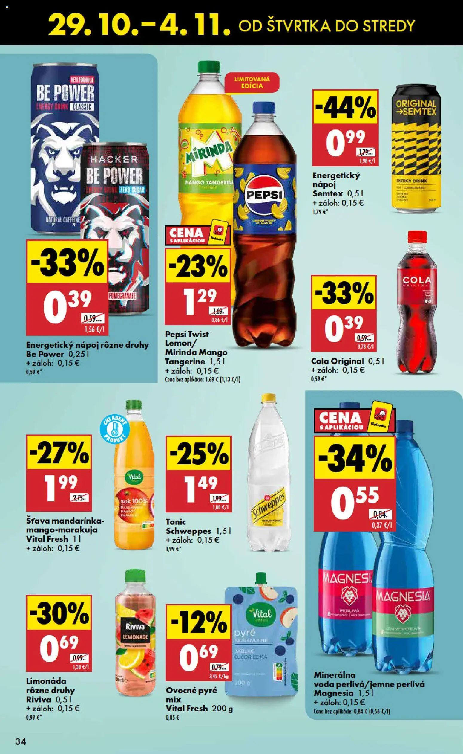 Náhľad Biedronka letáku platného od 29.10.2026 - Voda, Pepsi, Cola, Energetický nápoj, Magnesia, Minerálna voda, Schweppes Tonic, Limonáda