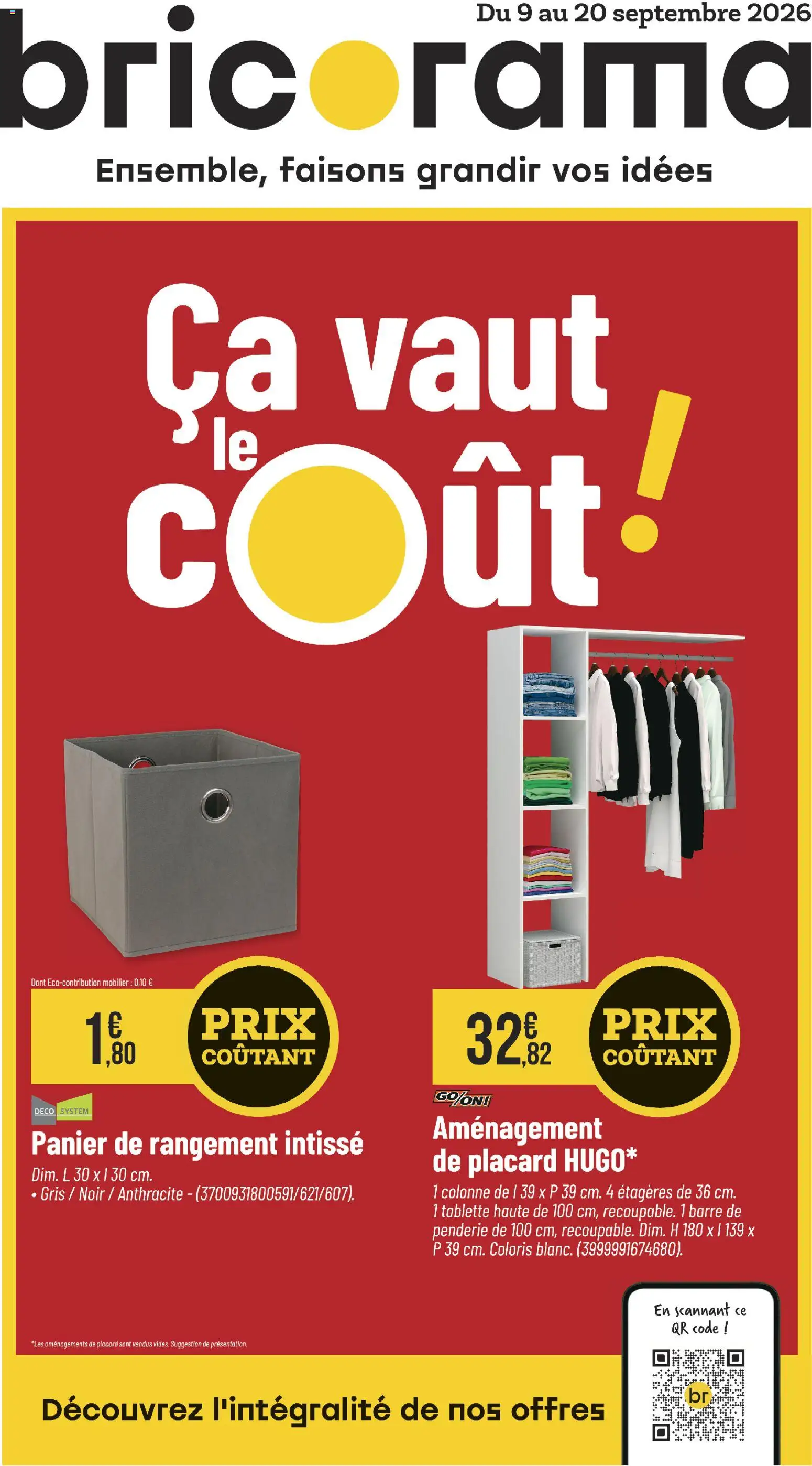 Prévisualisation de Bricorama catalogue du magasin Bricorama formulaire valide 09/09/2026 - Tablette, Penderie, Panier, Colonne, Placard, Panier de rangement