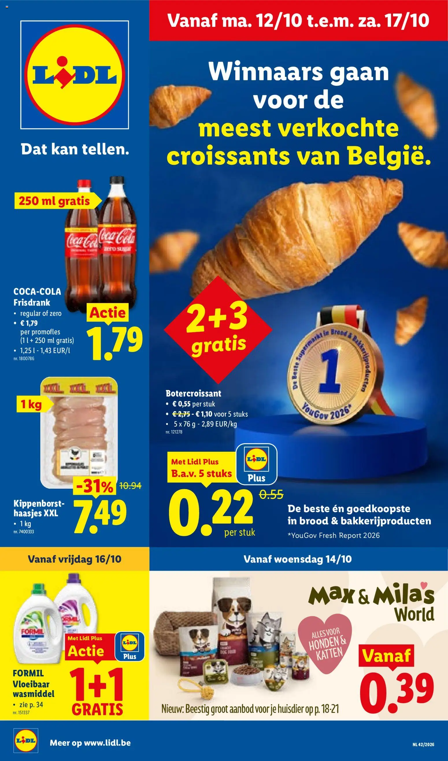 Voorbeeld van Lidl Folder week Folder week 42 van winkel Lidl geldig vanaf 12/10/2026 - Croissant, Pet, Brood, Kan, Frisdrank, Wasmiddel, Vloeibaar wasmiddel, Bakkerijproducten