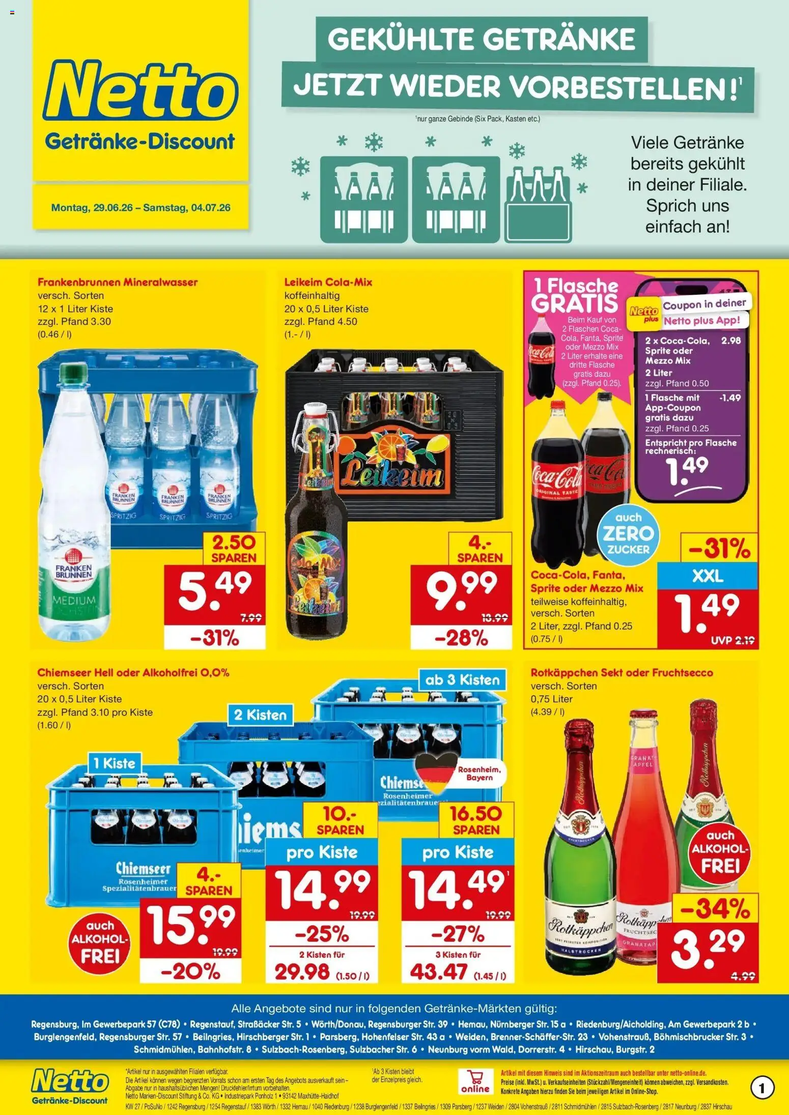 Vorschau von dem Prospekt des Geschäftes Netto Marken-Discount, gültig ab dem 29.06.2026 - Mineralwasser, Alkohol, Rotkäppchen, Zucker, Sekt, Sprite, Mezzo mix, Fruchtsecco