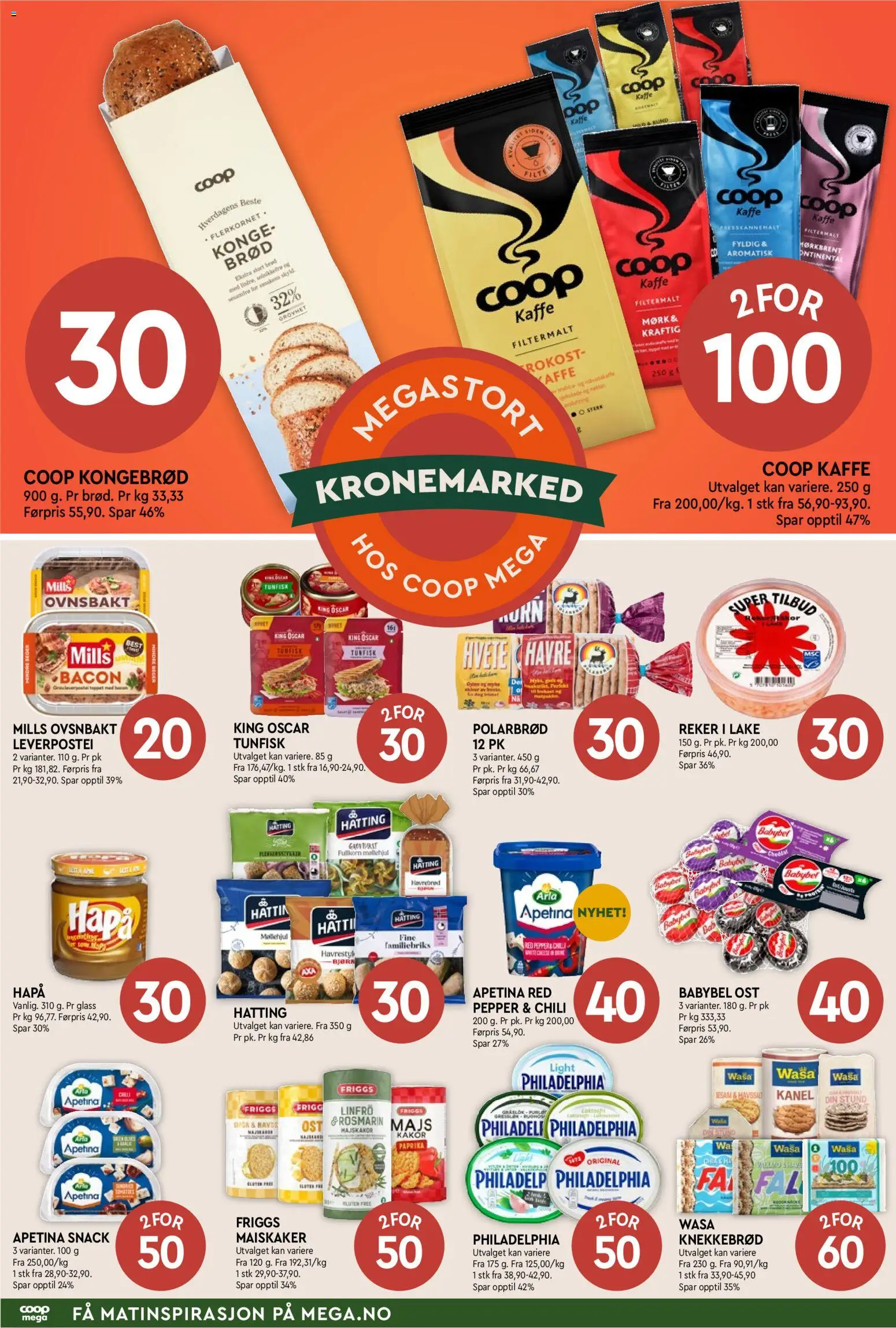 Forhåndsvis Coop Mega Mega Helg fra butikk Coop Mega gyldig fra 04/06/2026 - Kanel, Chili, Ost, Brød, Kaffe, Tunfisk, Glass, Polarbrød