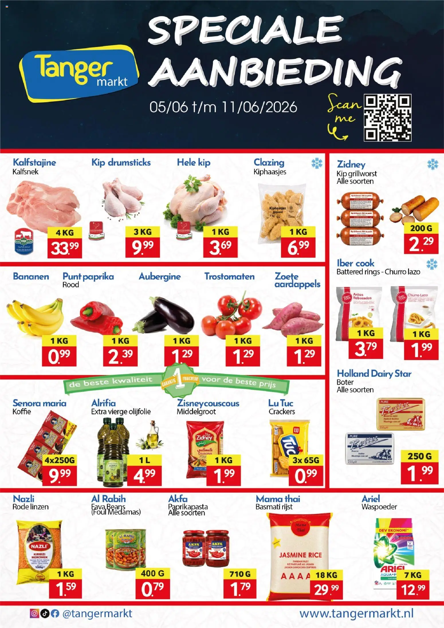 Voorbeeld van Tanger Markt folder van winkel Tanger Markt geldig vanaf 05-06-2026 - Koffie, Olijfolie, Linzen, Rijst, Boter, Basmati rijst, Bananen, Extra vierge olijfolie