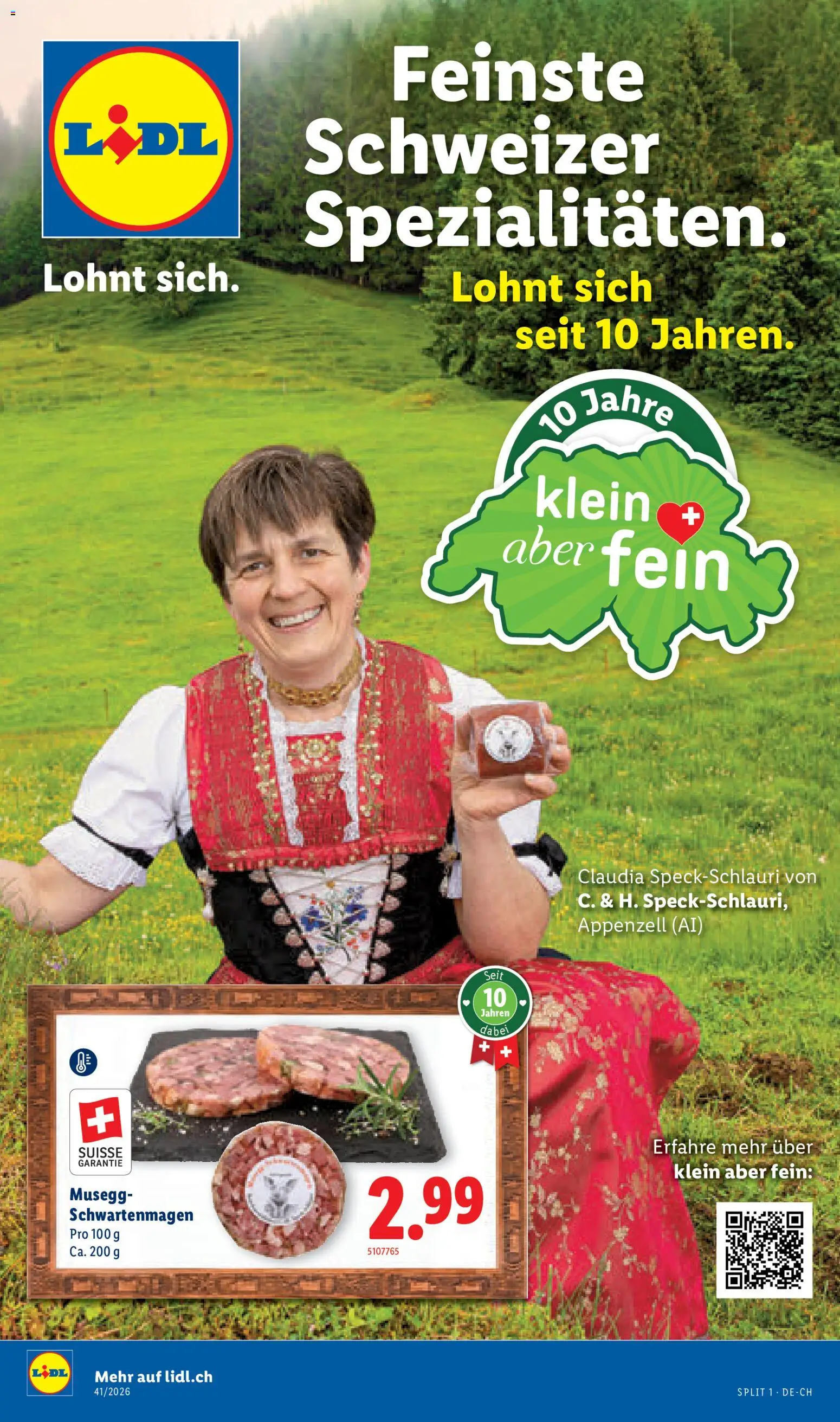 Vorschau des Merkblatts Lidl aktionen Feinste Schweizer Spezialitäten vom Shop Lidl gültig von 08.10.2026 bis 14.10.2026
