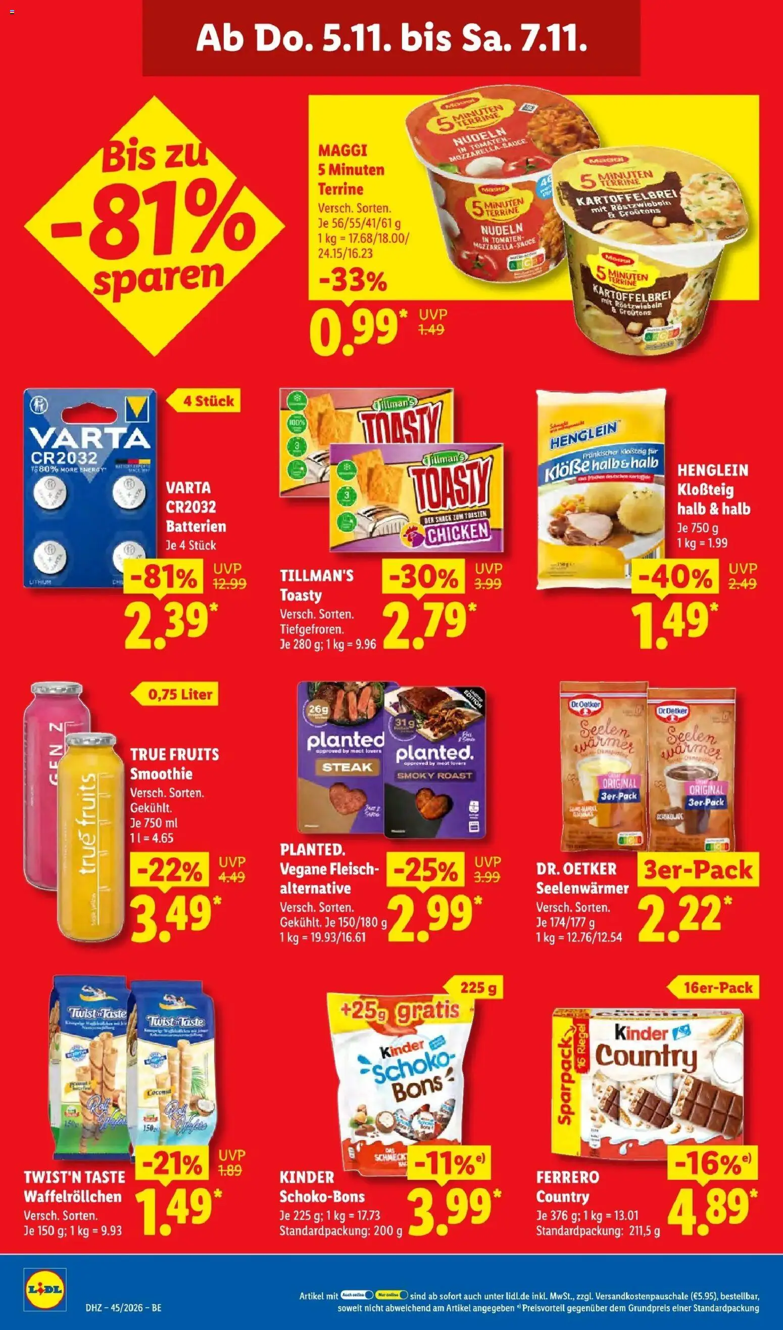 Vorschau von dem Prospekt des Geschäftes Lidl, gültig ab dem 02.11.2026 - Steak, Batterien, Maggi, Nudeln, Fleisch, Energy, Tomaten, Maggi 5 minuten terrine