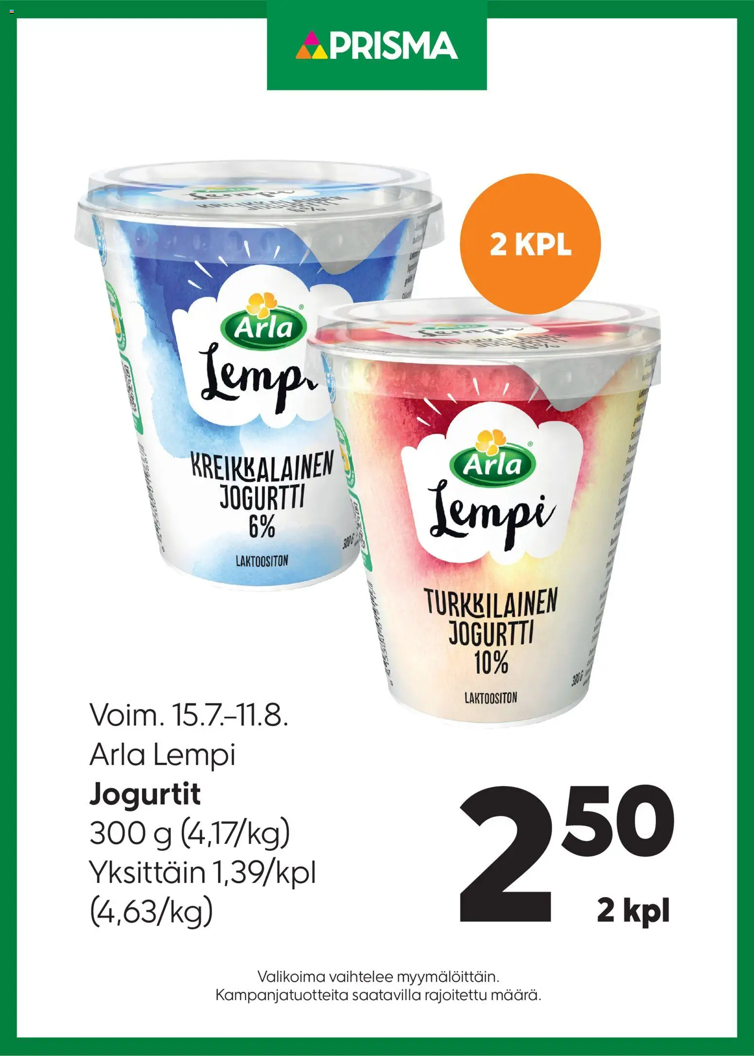 Kaupan Prisma Prisma tarjoukset Arla Lempi esikatselu, voimassa 15/07/2026 - Jogurtti
