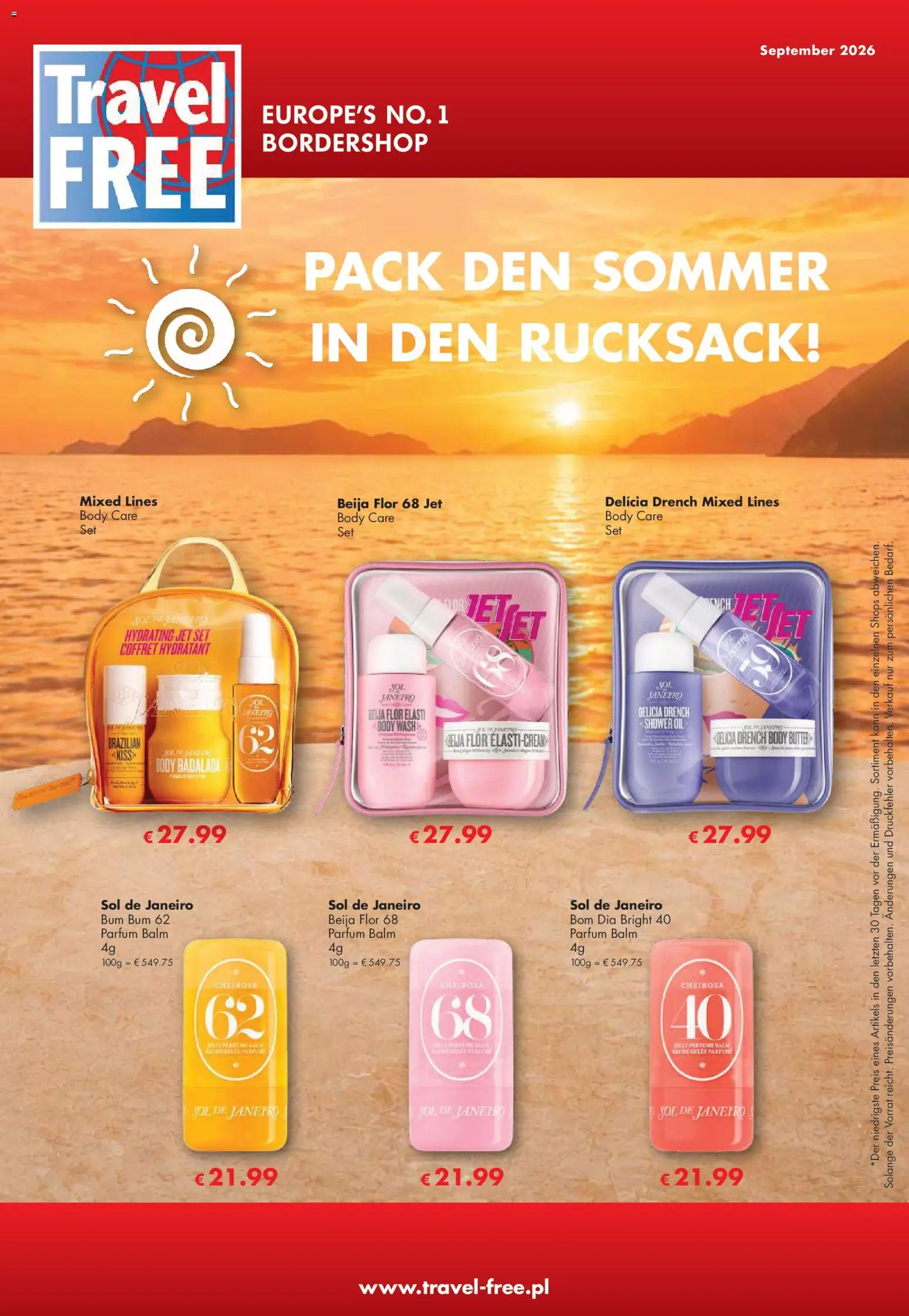 Vorschau von dem Prospekt des Geschäftes Travel Free, gültig ab dem 01.09.2026 - Butter, Parfüm, Rucksack