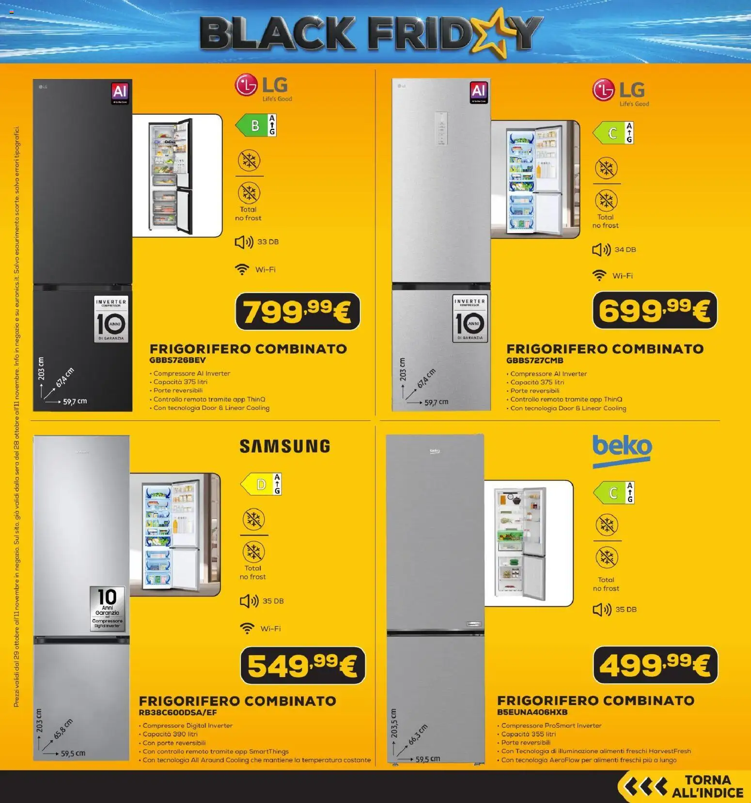 Anteprima dell'opuscolo Euronics Black Friday dal negozio Euronics valido da 29/10/2026 - Samsung, Frigorifero, Illuminazione, Compressore, Frigorifero combinato