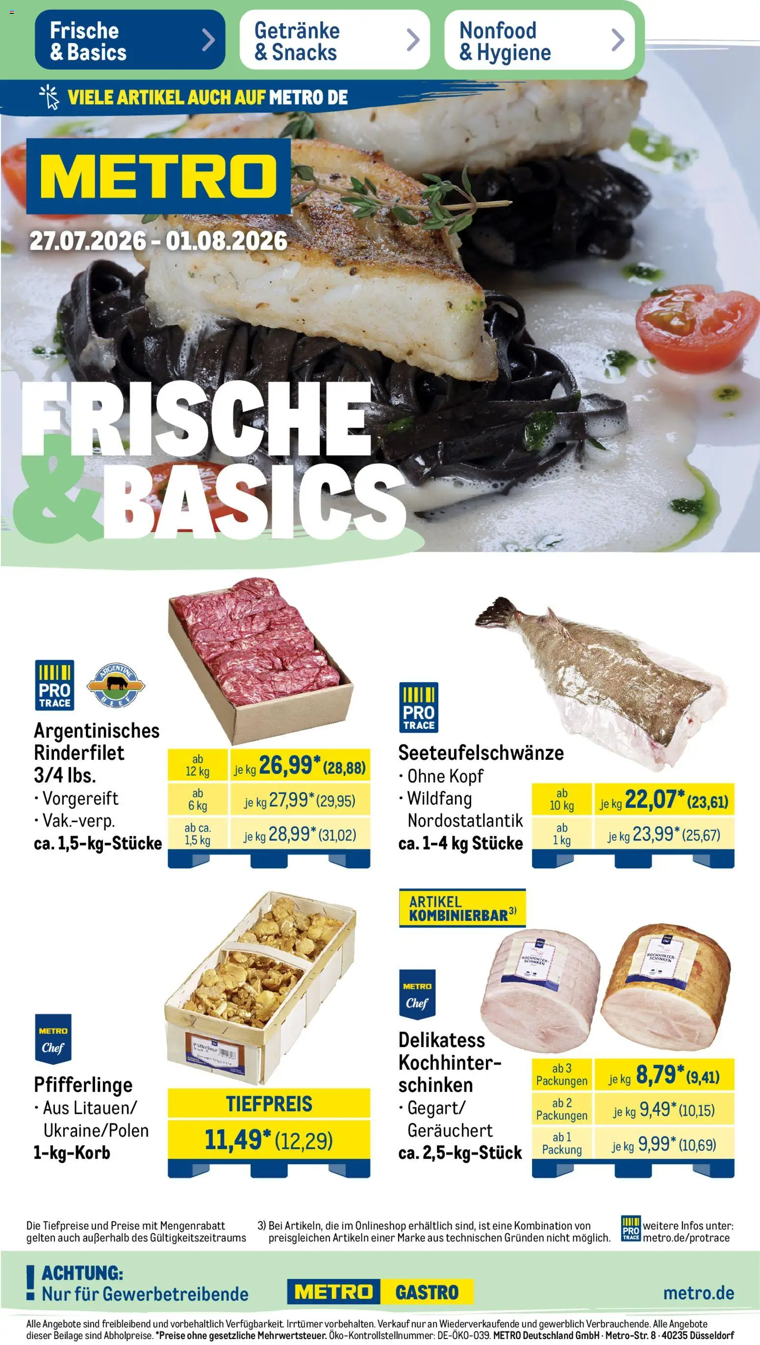 Vorschau von dem Prospekt des Geschäftes Metro, gültig ab dem 27.07.2026 - Pfifferlinge, Rinderfilet, Schinken