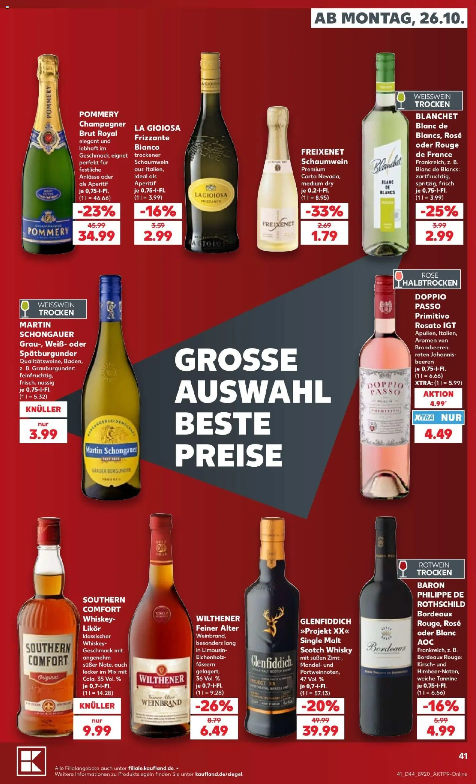 Vorschau von dem Prospekt des Geschäftes Kaufland, gültig ab dem 24.10.2026 - Whisky, Weißwein, Rotwein, Doppio Passo, Likör, Freixenet, Weißwein trocken, Wilthener
