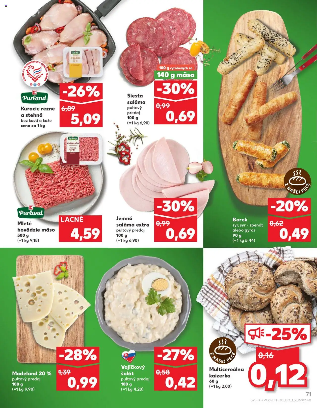 Náhľad Kaufland letáku platného od 18.09.2025 - Mäso, Syr, Gyros, Šalát, Hovädzie mäso, Kuracie rezne, Saláma