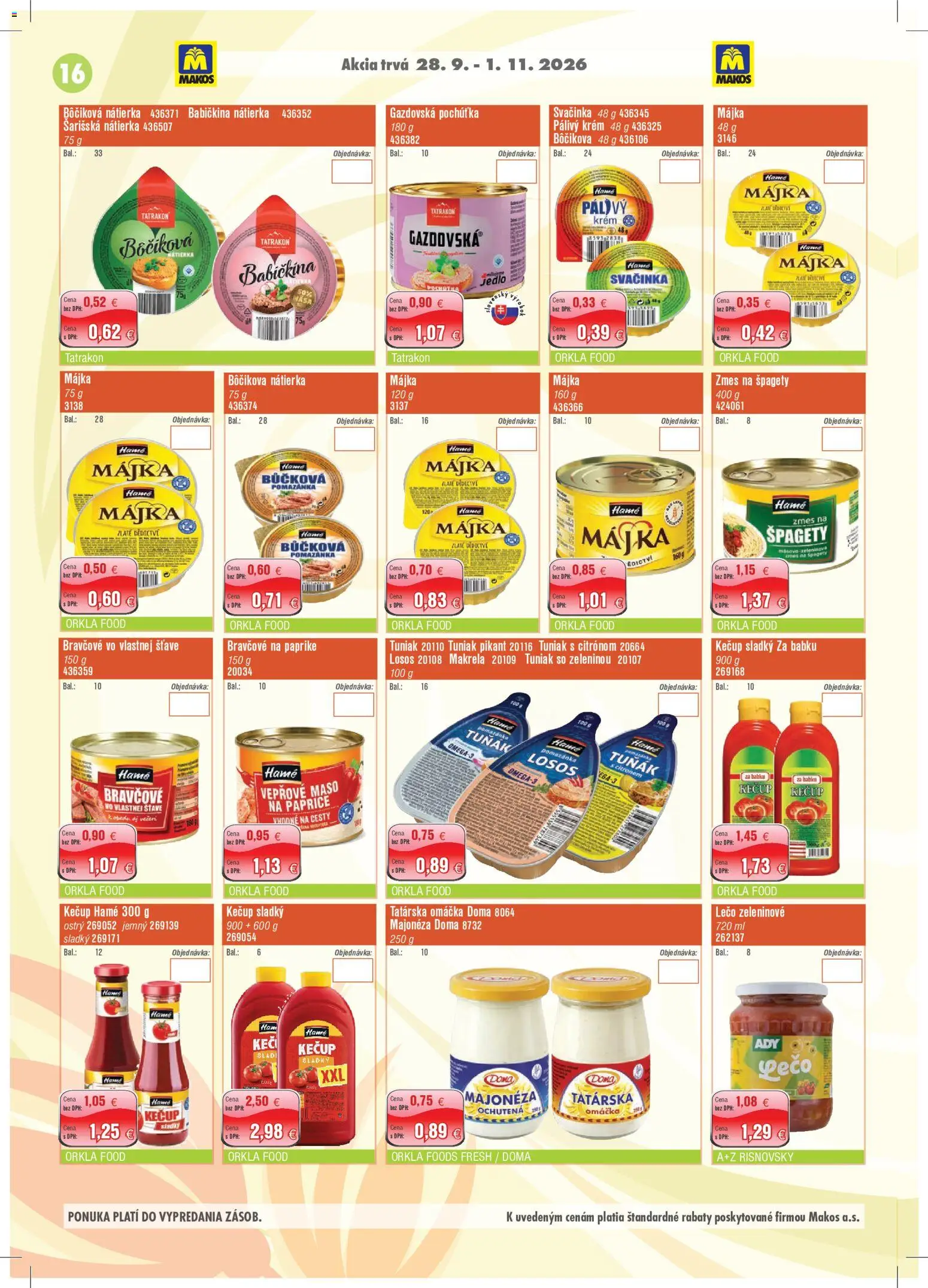 Náhľad Makos letáku platného od 28.09.2026 - Mäso, Omega 3, Losos, Omega, Tuniak, Makrela, Omáčka, Nátierka