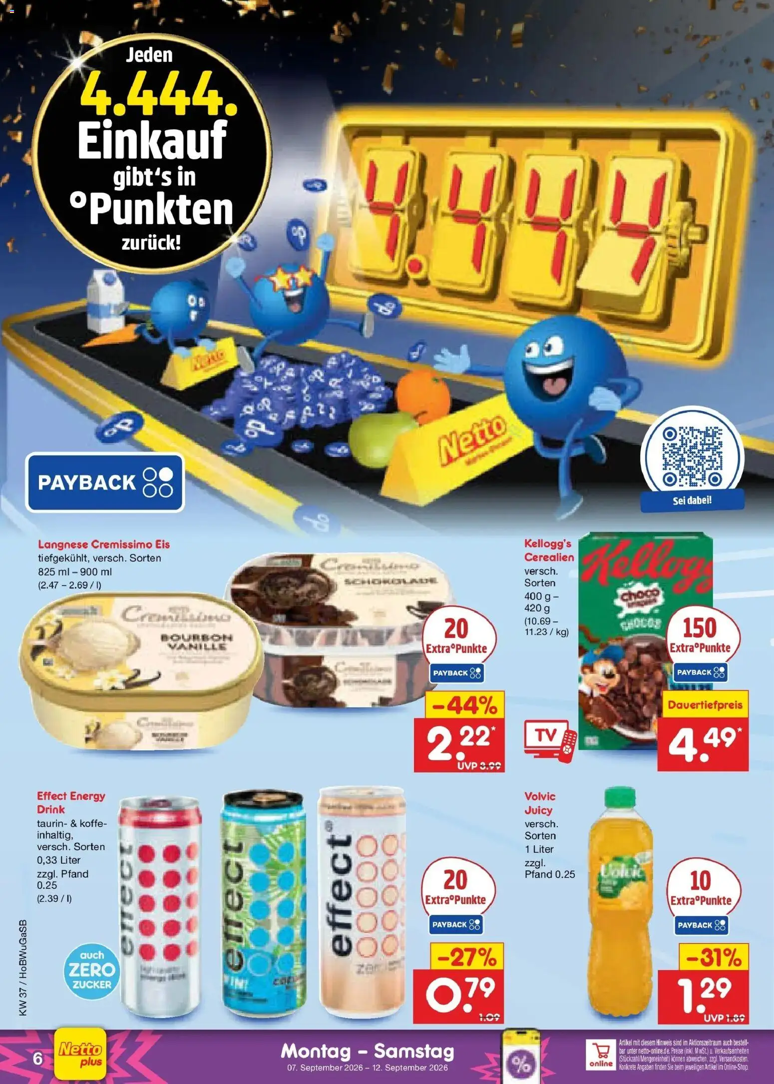 Vorschau von dem Prospekt des Geschäftes Netto Marken-Discount, gültig ab dem 07.09.2026 - Eis, Energy, Kellogg's, Vanille, Volvic, Bourbon, Langnese, Cremissimo