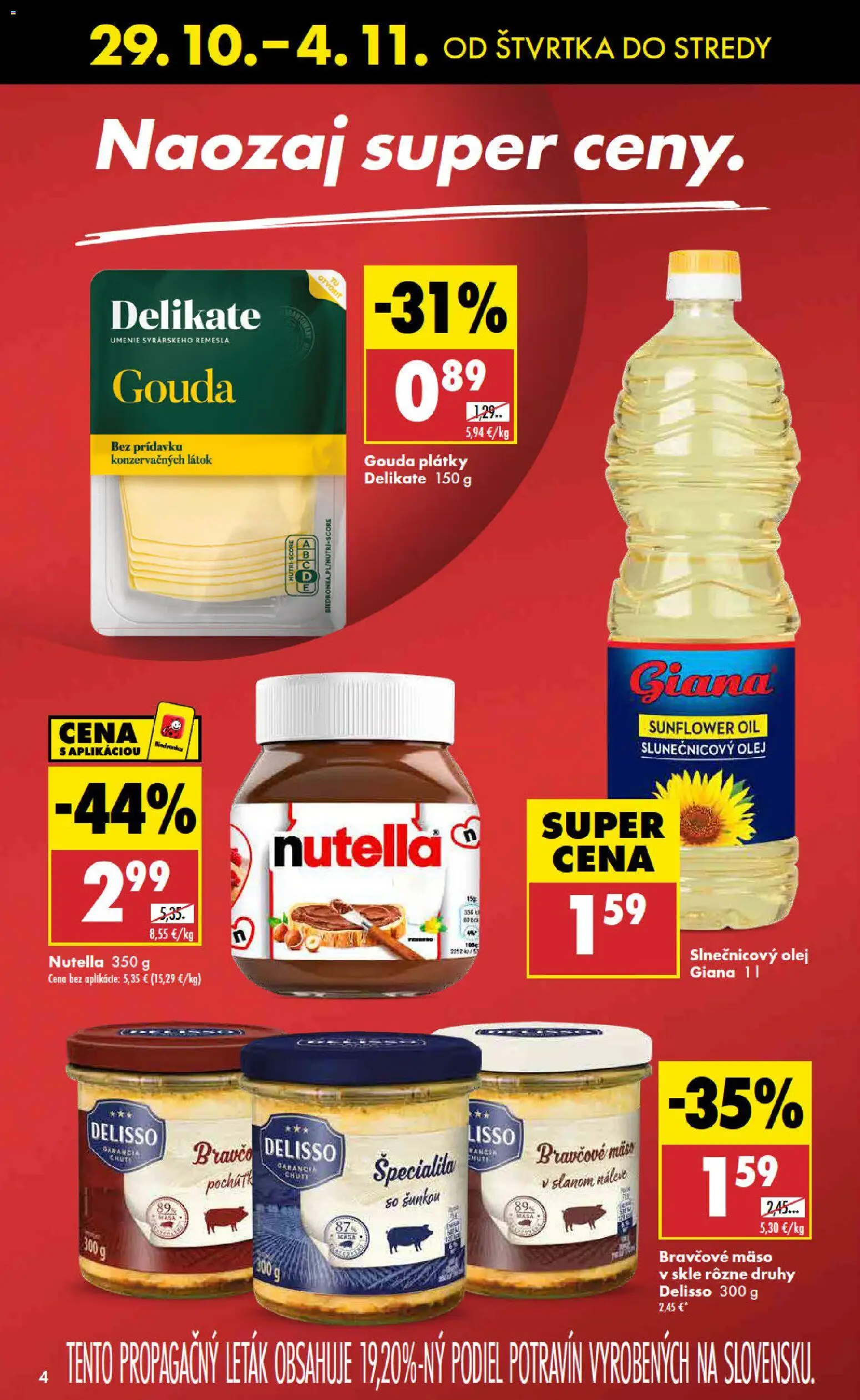Náhľad Biedronka letáku platného od 29.10.2026 - Mäso, Olej, Nutella, Bravčové mäso, Gouda, Slnečnicový olej