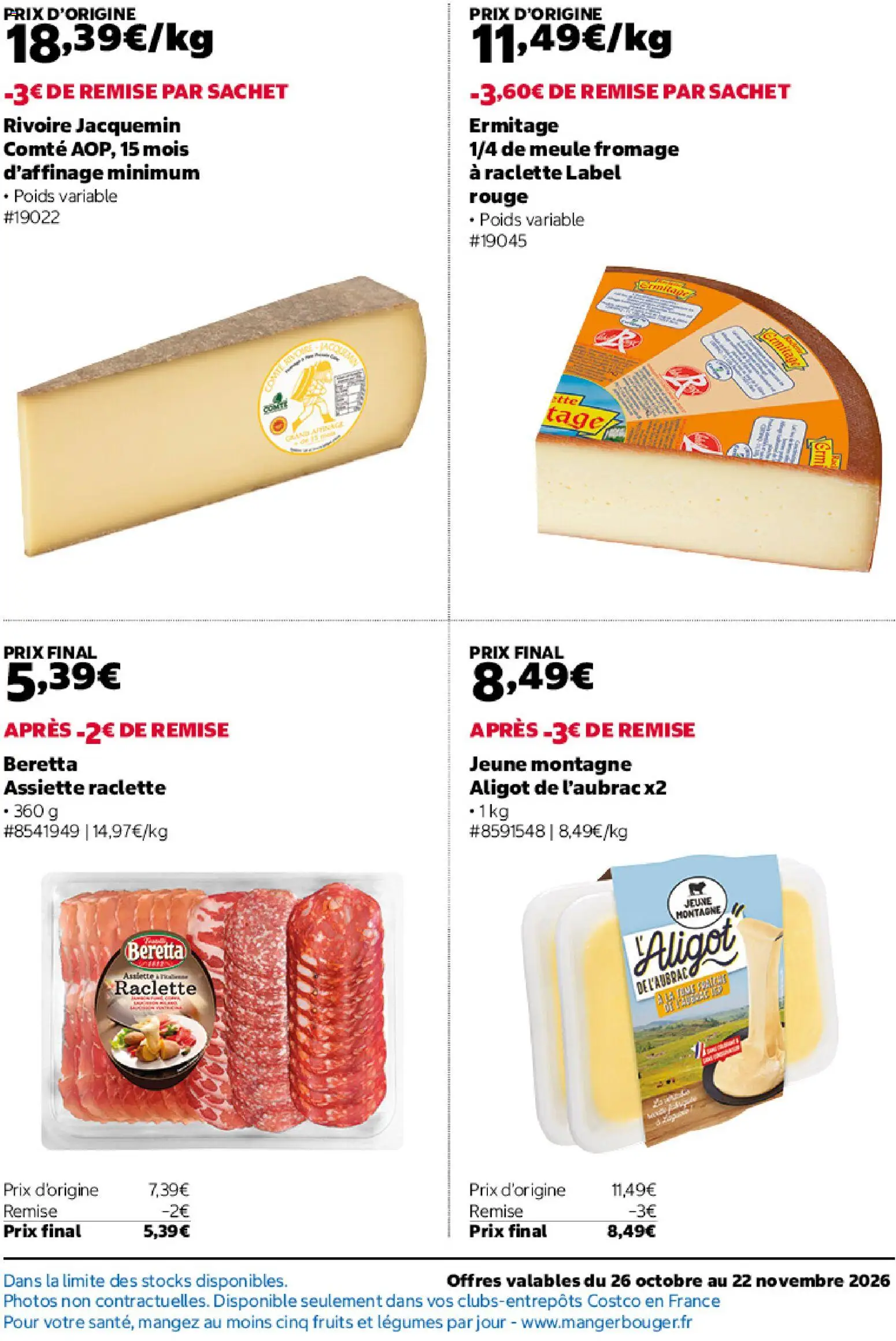 Prévisualisation de Costco catalogue du magasin Costco formulaire valide 26/10/2026 - Raclette, Fromage, Fruits, Aligot, Assiette, Poids, Meule