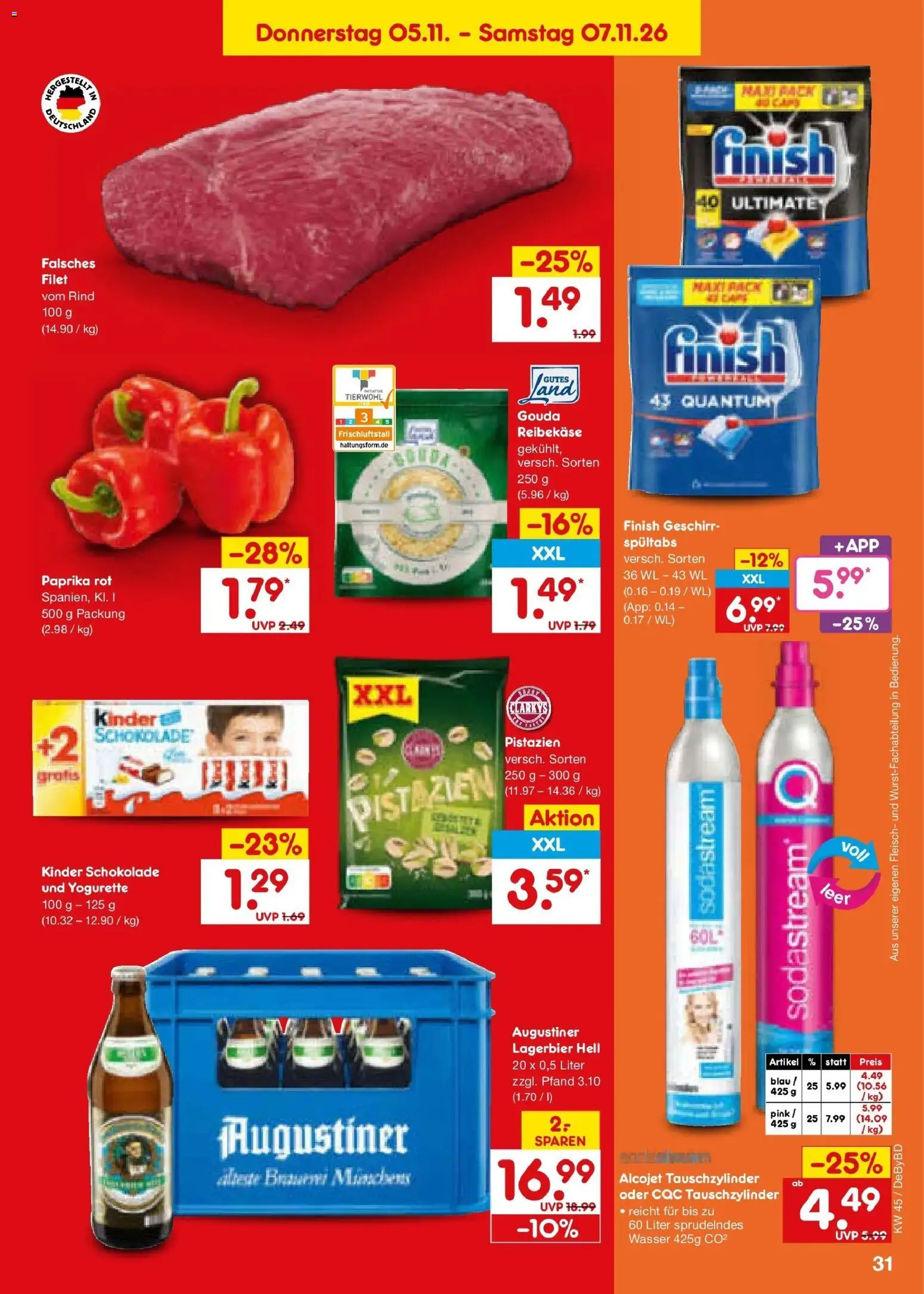 Vorschau von dem Prospekt des Geschäftes Netto Marken-Discount, gültig ab dem 02.11.2026 - Wasser, Schokolade, Pistazien, Fleisch, Paprika, Yogurette, Paprika rot, Reibekase