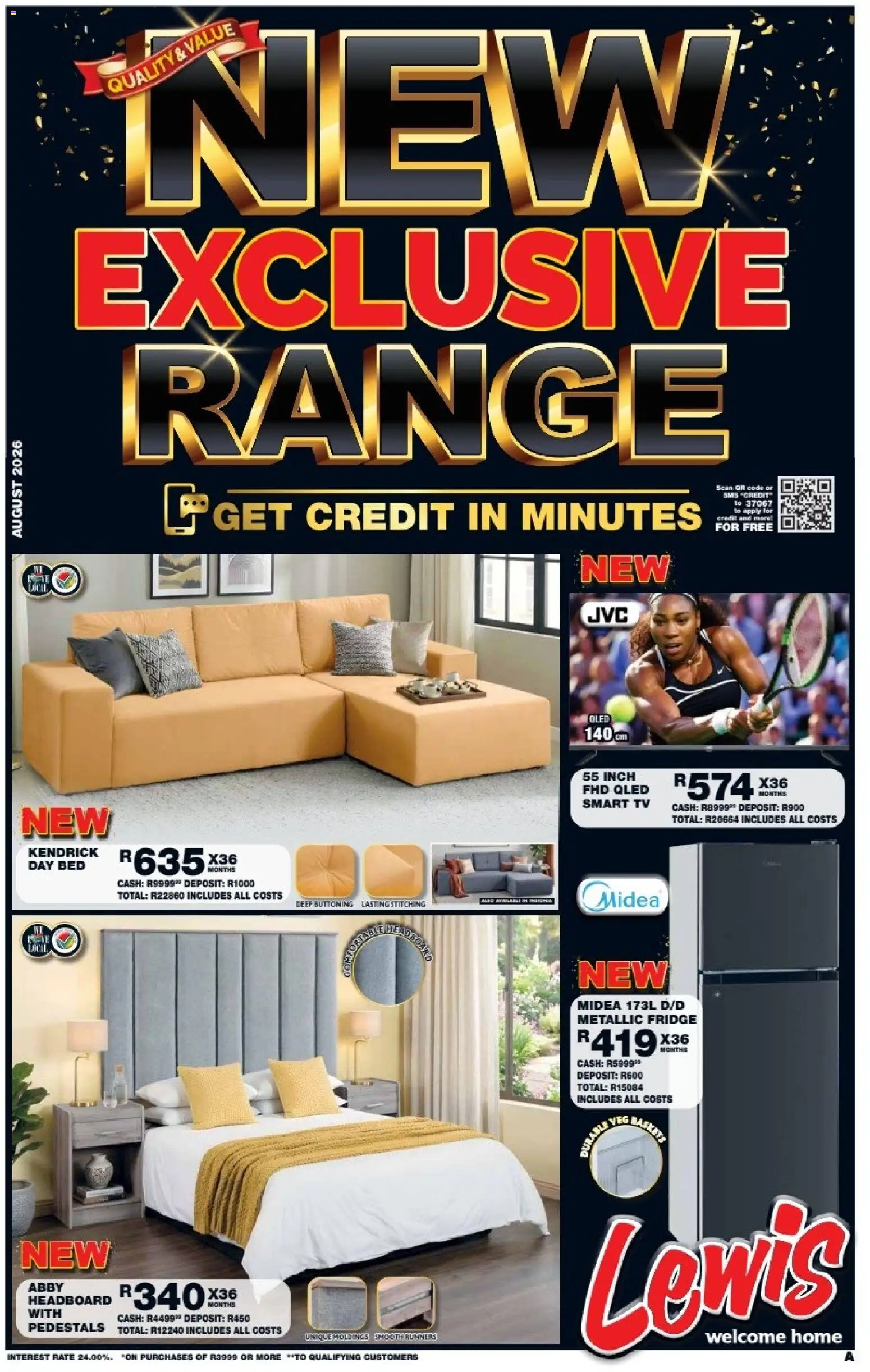 Preview of Lewis Stores flyer valid from 10/08/2026 - Headboard, Fridge, Bed, TV, Basket