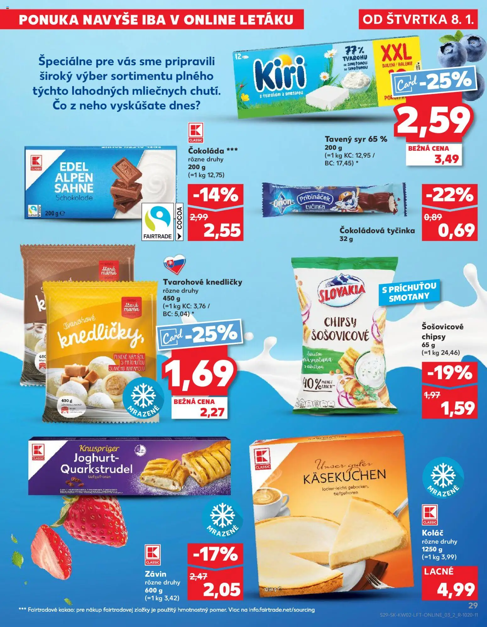 Náhľad Kaufland letáku platného od 08.01.2026 - Syr, Koláč, Čokoláda, Kakao, Závin, Chipsy, Šošovicové chipsy