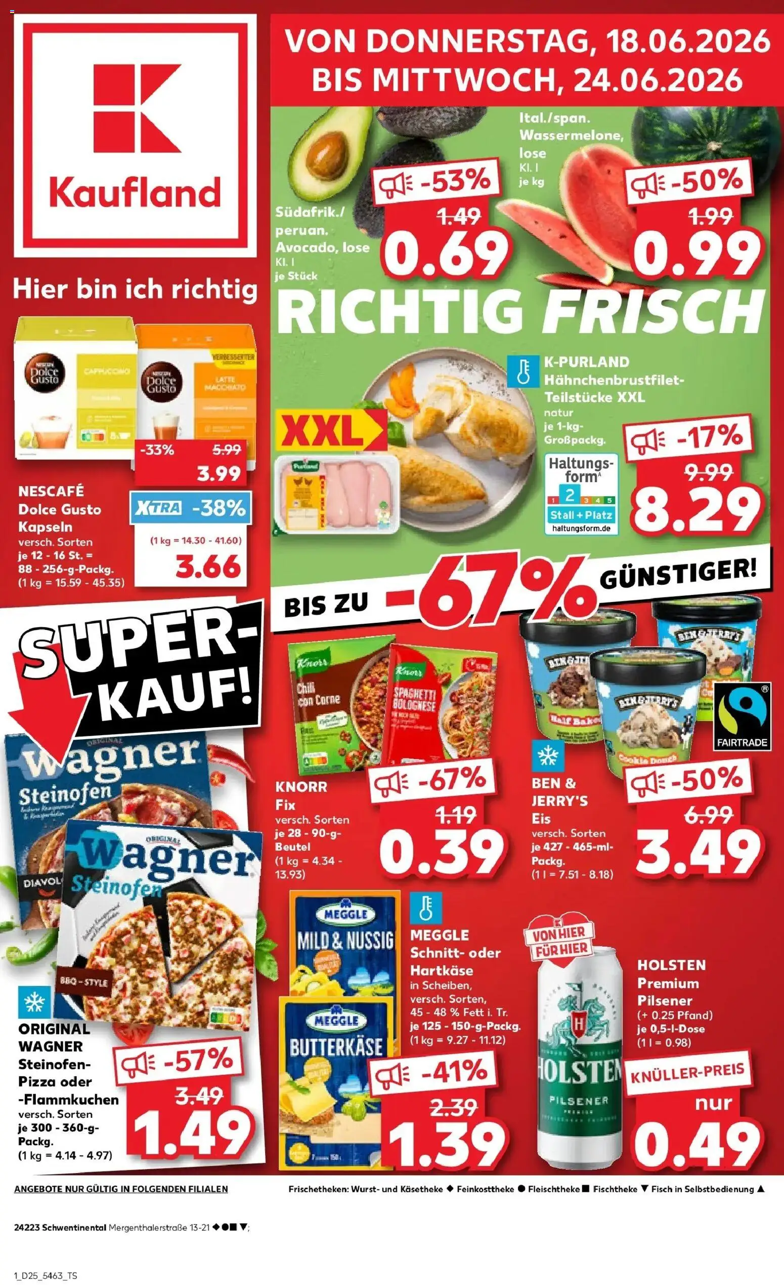 Vorschau von dem Prospekt des Geschäftes Kaufland, gültig ab dem 18.06.2026 - Pizza, Eis, Fisch, Dolce gusto, Dolce Gusto kapseln, Nescafe, Ben & Jerry's, Knorr fix