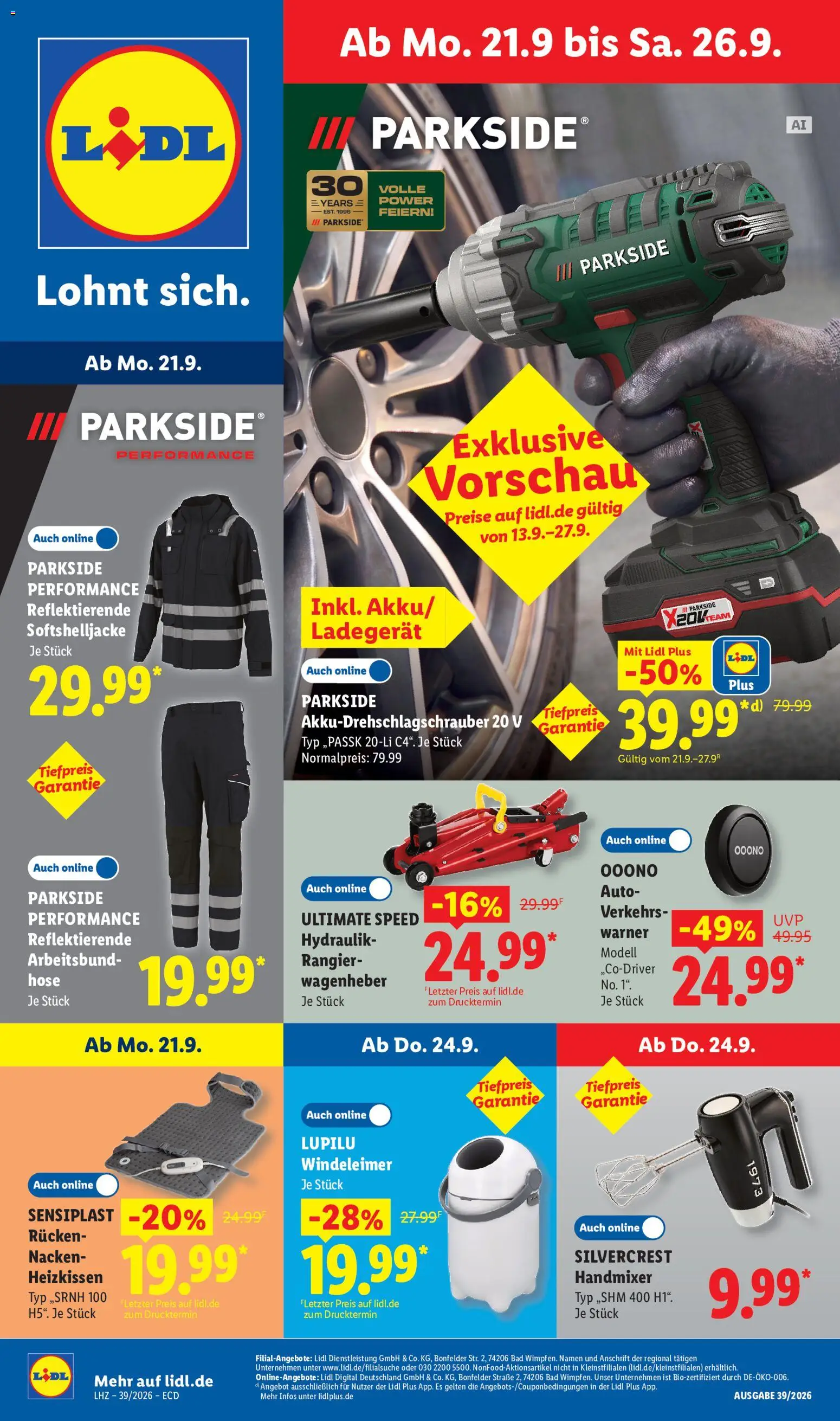 Náhled nabídky: Lidl Německo Lidl Německo leták platný od 21.09.2026 - Parkside, Ultimate Speed, Sensiplast