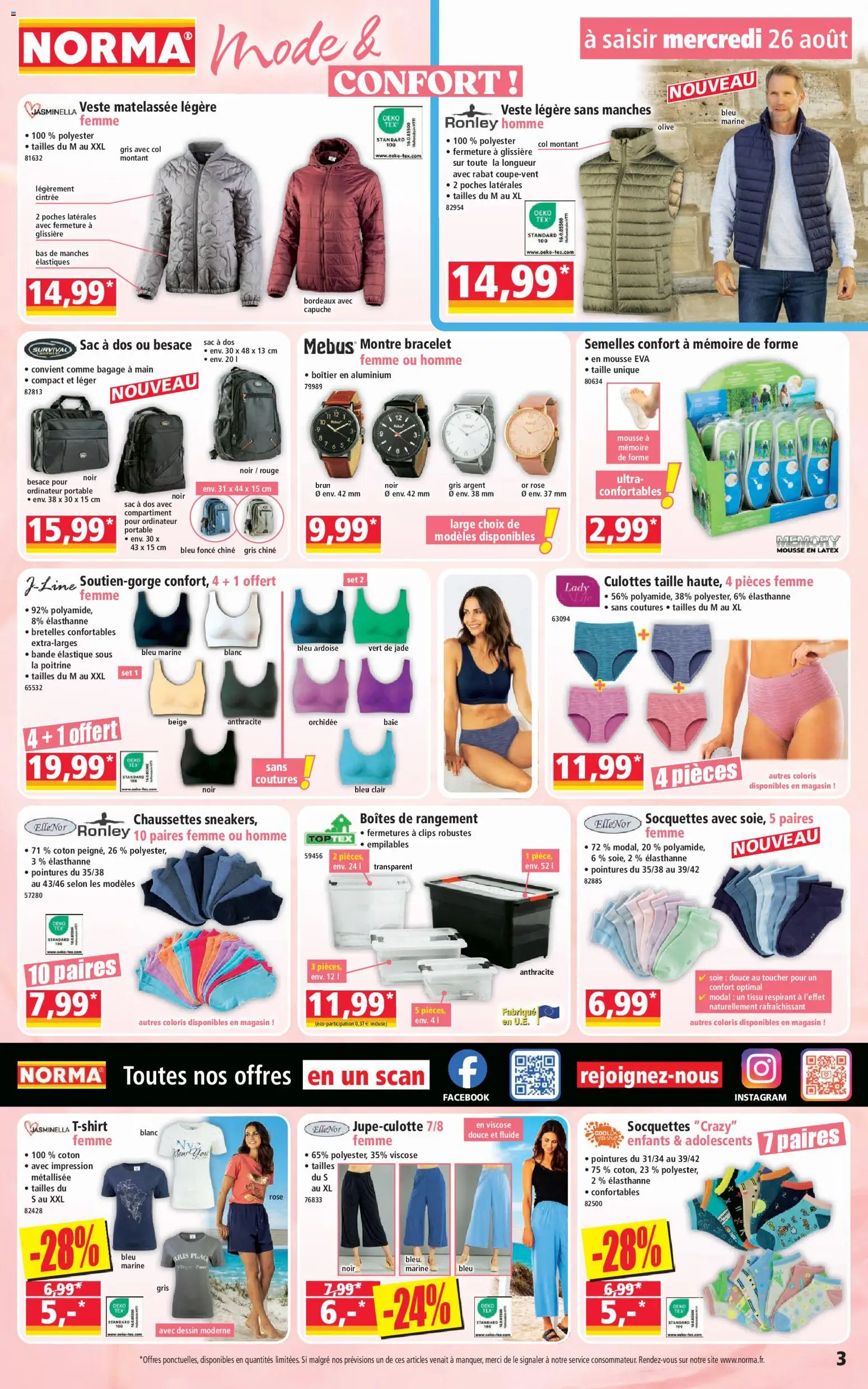 Prévisualisation de Norma catalogue du magasin Norma formulaire valide 26/08/2026 - Sac à dos, Sac, Orchidée, Bracelet, Chaussettes, Bagage, Olive, Élastiques
