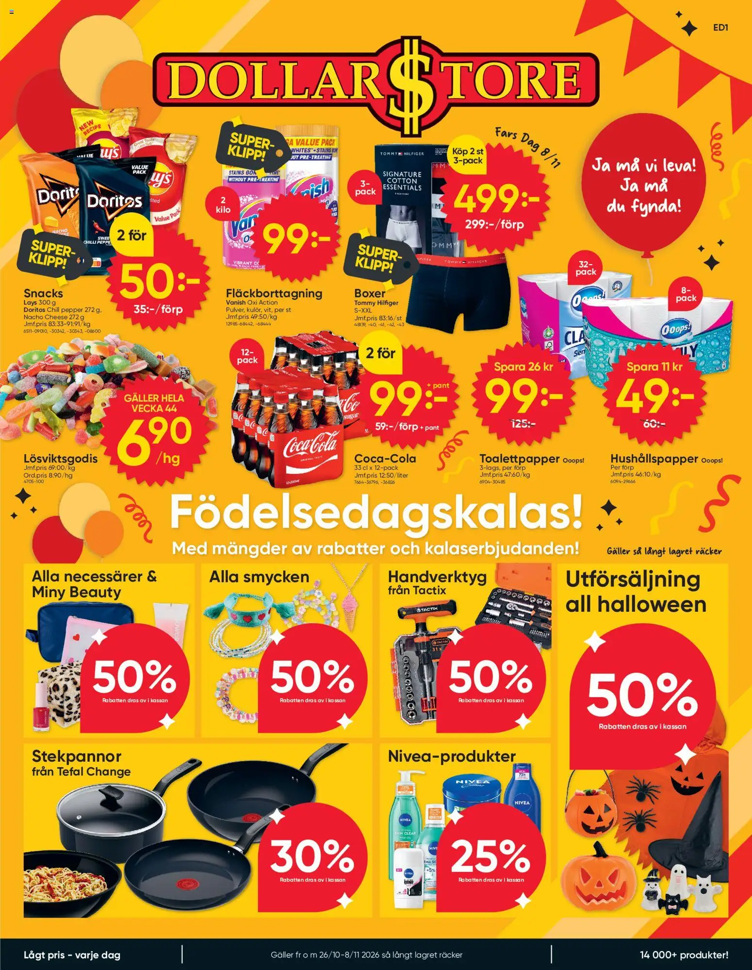 Förhandsgranska reklamblad Dollar Store erbjudanden från butik Dollar Store gäller från 26/10/2026 - Snacks, Toalettpapper, Galler, Nivea, Hushållspapper, Fläckborttagning, Handverktyg