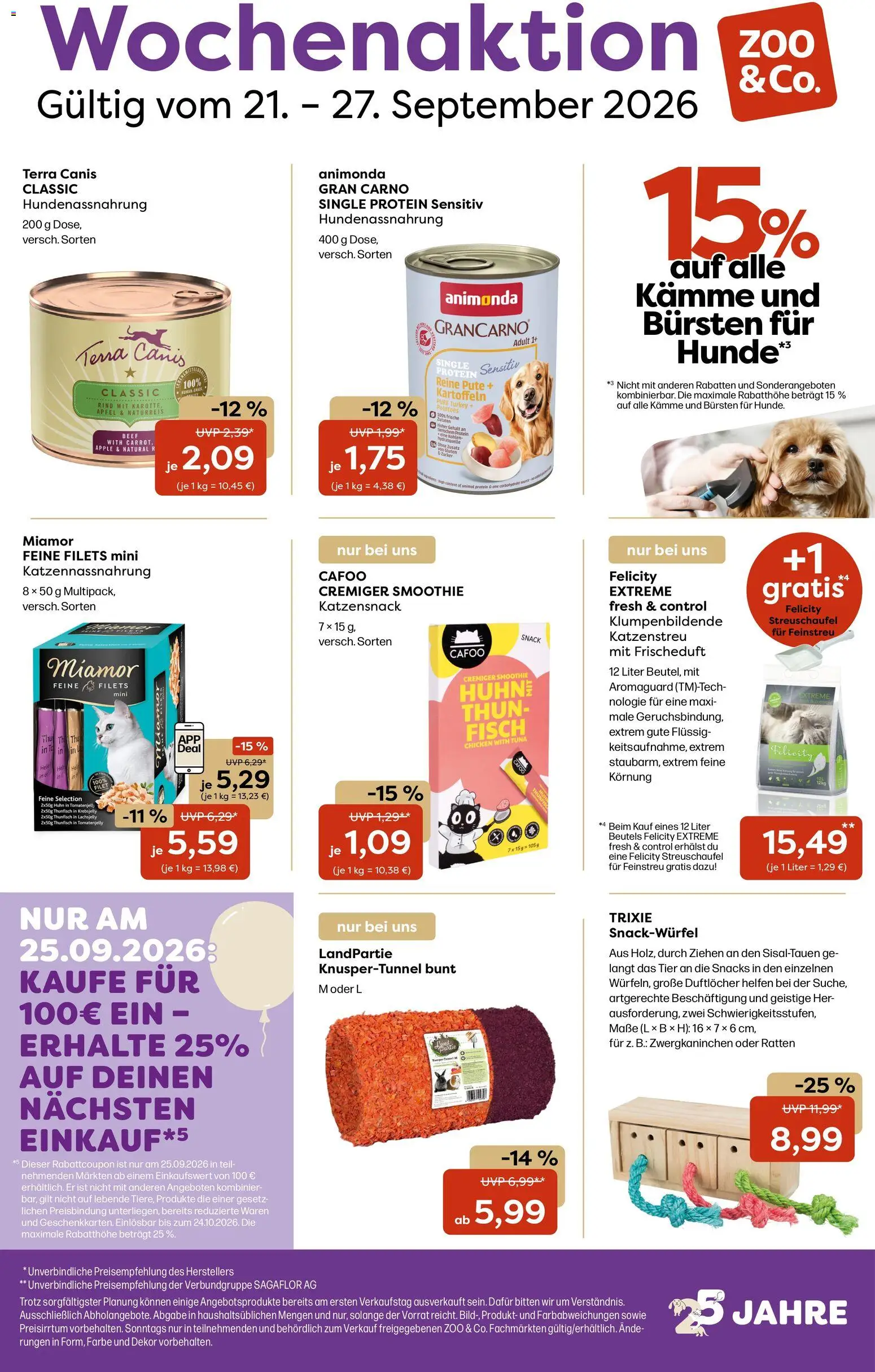 Vorschau von dem Prospekt des Geschäftes Zoo & co, gültig ab dem 21.09.2026 - Äpfel, Fisch, Thunfisch, Gin, Zucker, Kartoffeln, Pute